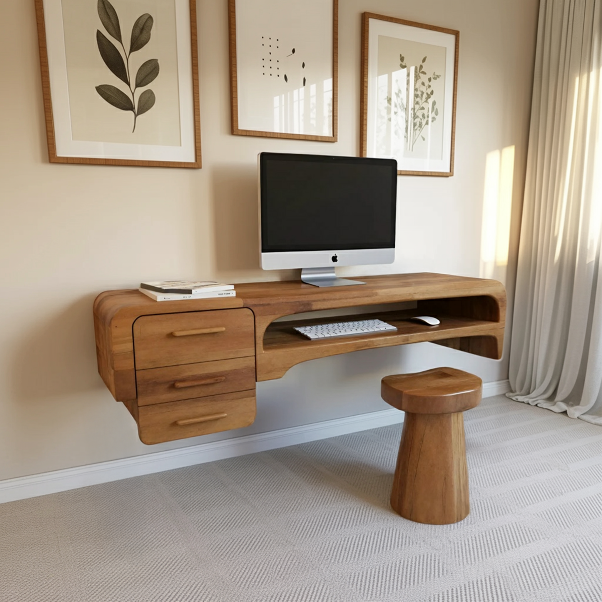 Minimalist Wall Mounted Desk With Drawers Floating Workstation For Bedroom And Office