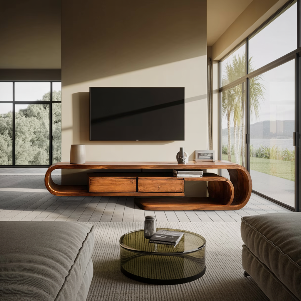 Contemporary Curved TV Shelf For Minimalist Living Room Furniture