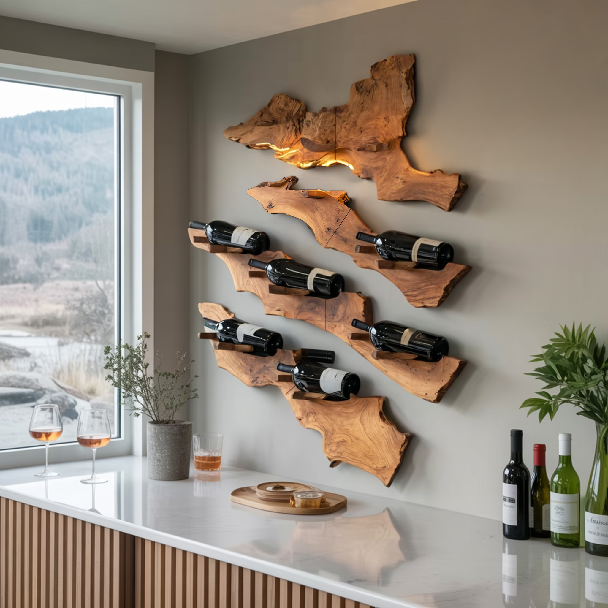 Handcrafted Wooden Live Edge Wine Holder For Bar Decor Ideas
