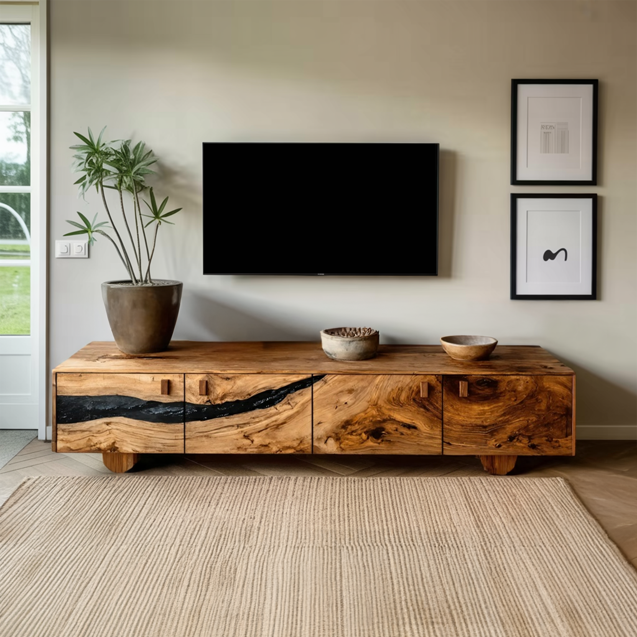 Farmhouse Live Edge TV Cabinet For Rustic Bedroom Decor