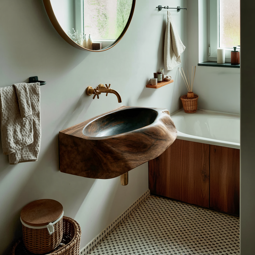 Handcrafted Solid Wood Vanity Sink For Natural Bathroom Style Decor