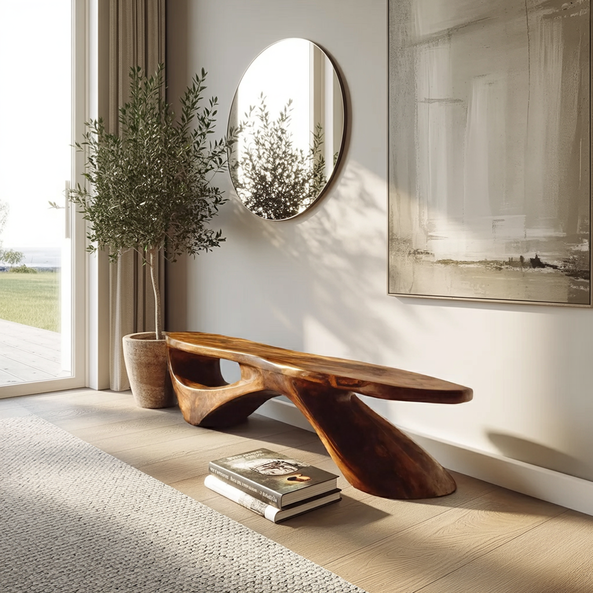 Sculptural Organic Bench For Entryway Or Living Room