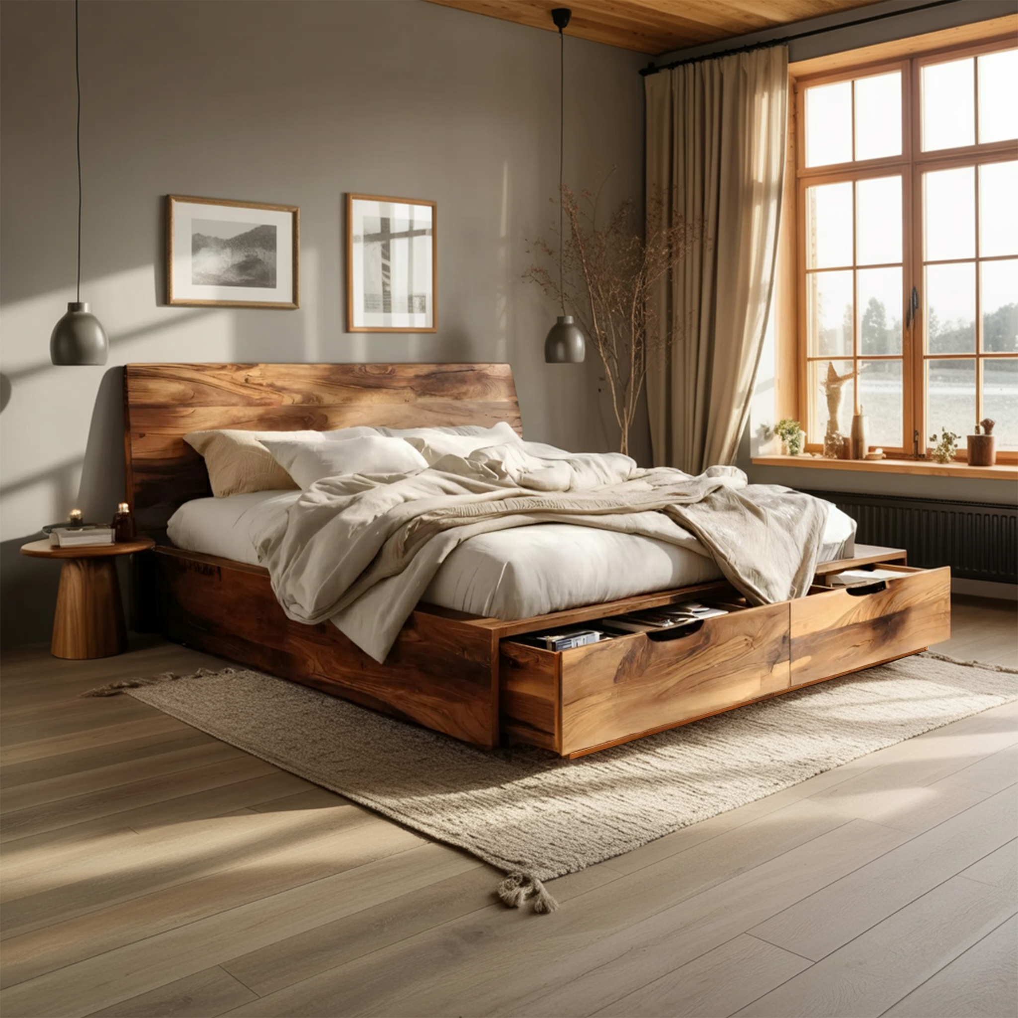 Contemporary Bed And Built-In Drawers For Bedroom