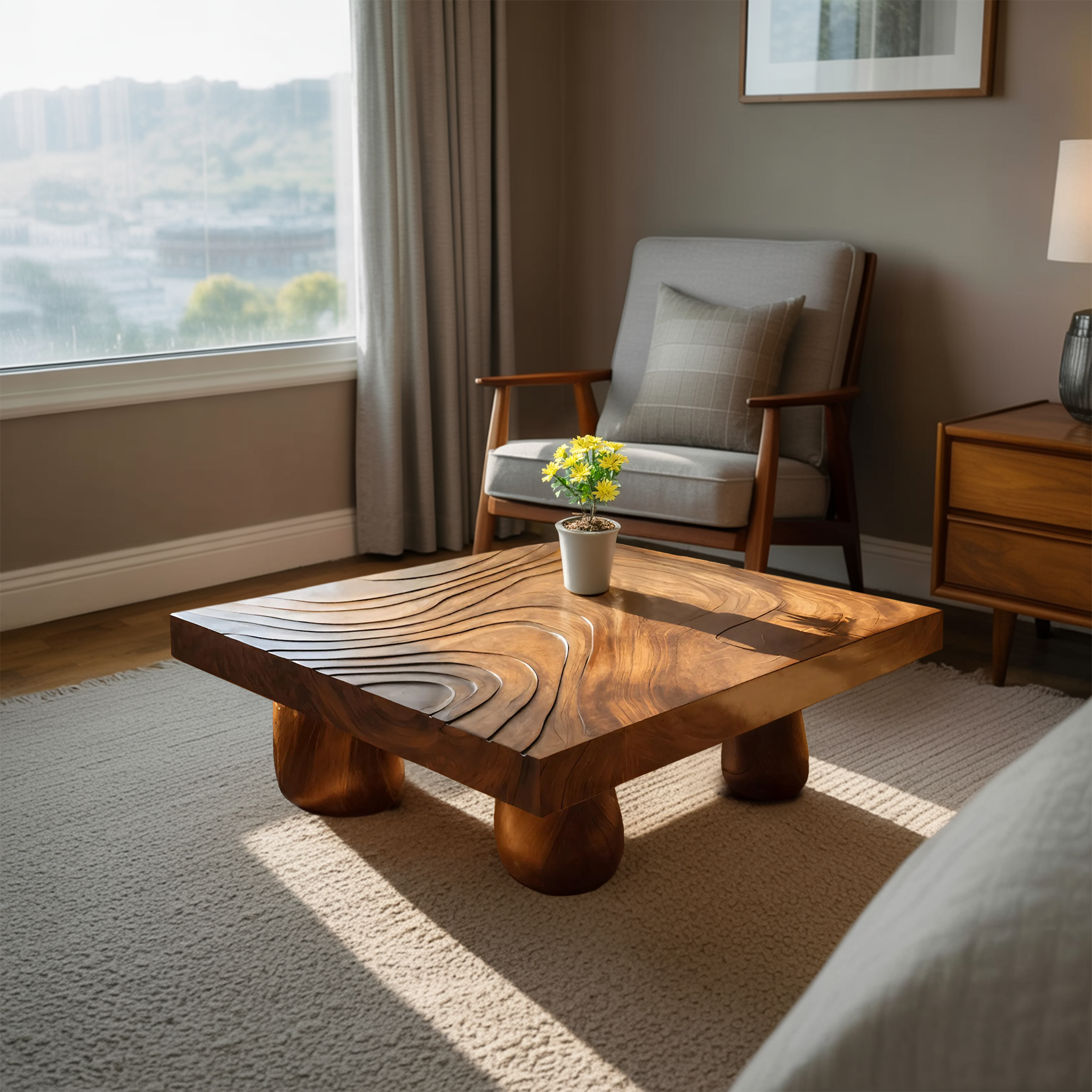 Farmhouse Wooden Live Edge Coffee Table For Entryway Design
