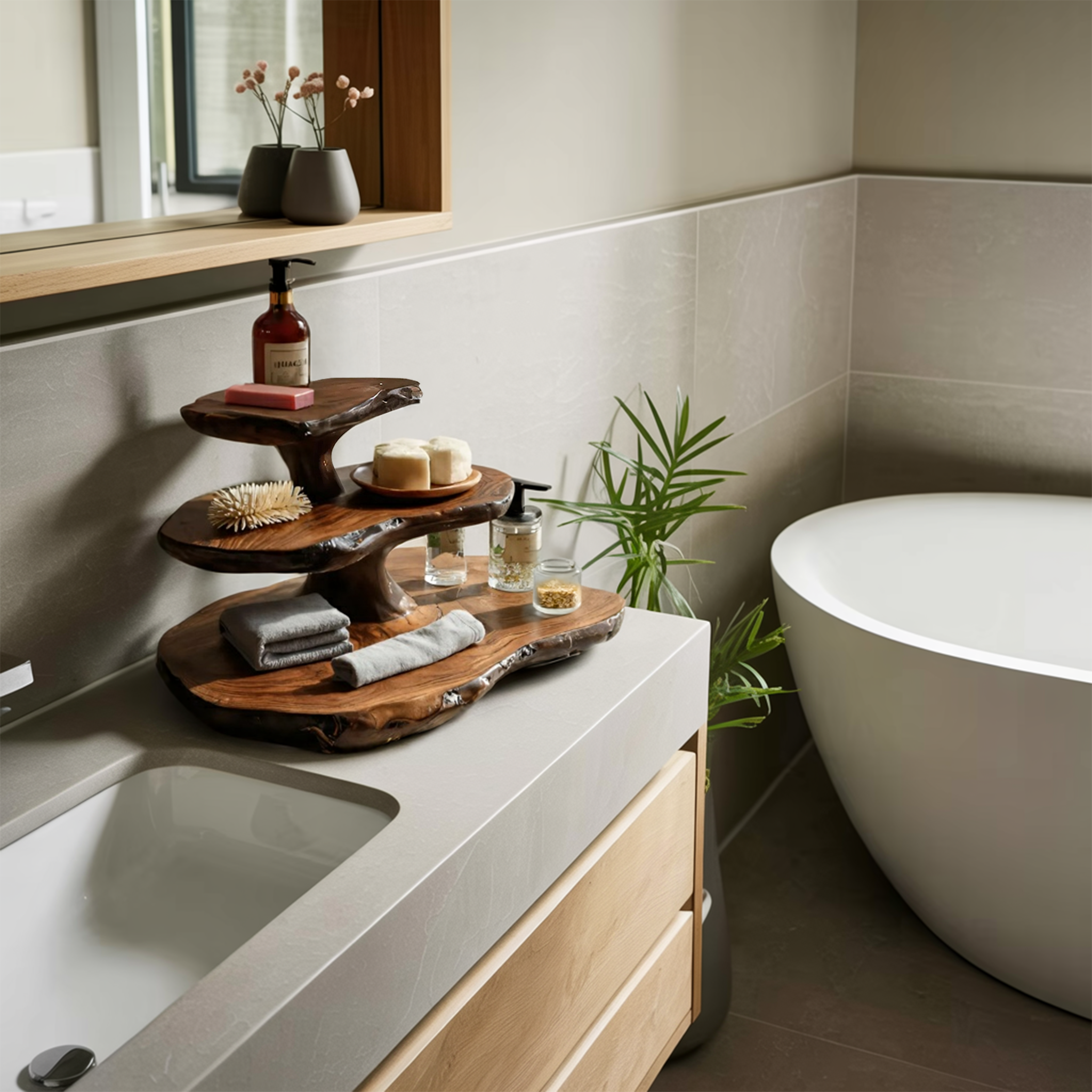 Modern Sculpted Bathroom Shelf Tiered For Clean Bathroom