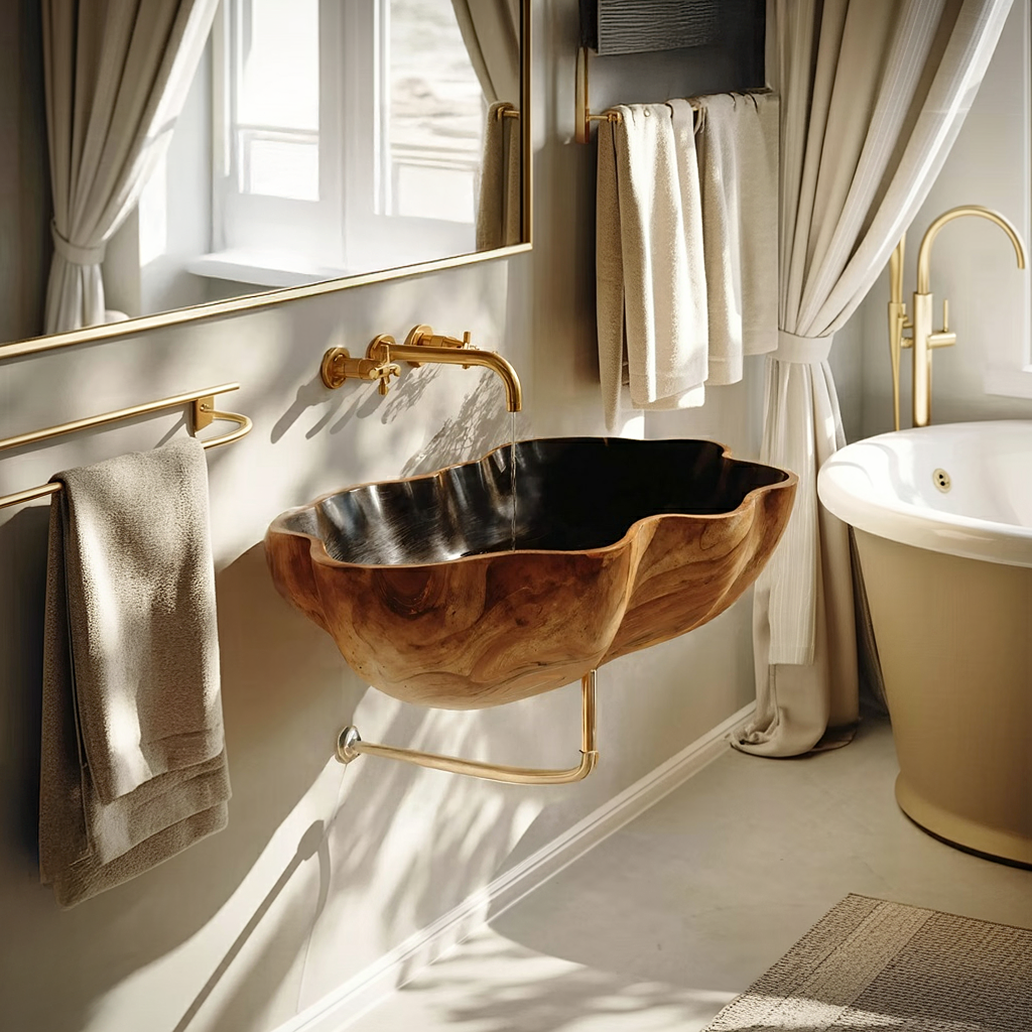 Farmhouse Wooden Wall Mounted Bathroom Sink For Bathroom Furniture Decor