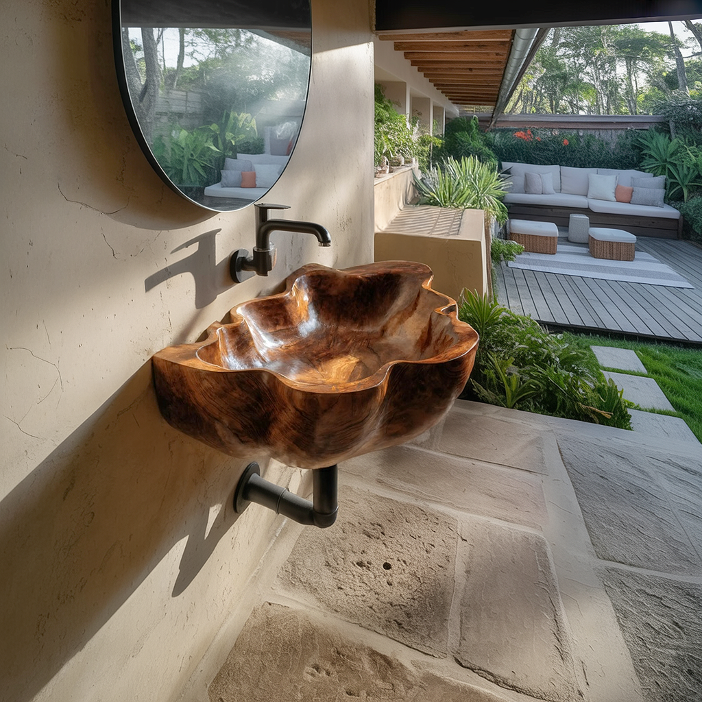 Handcrafted Live Edge Wood Basin For Unique Bedroom Vanity Decor