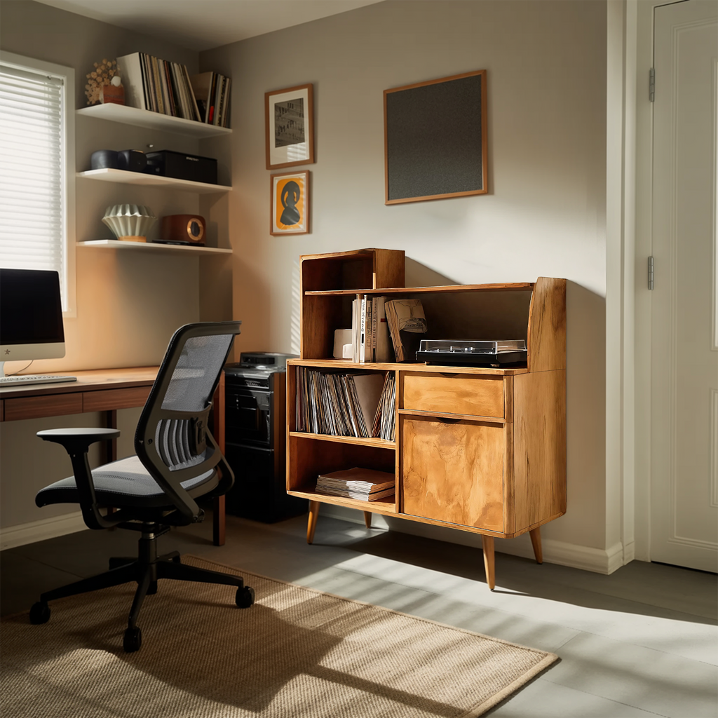 Modern Vinyl Record Cabinet With Drawers For Living