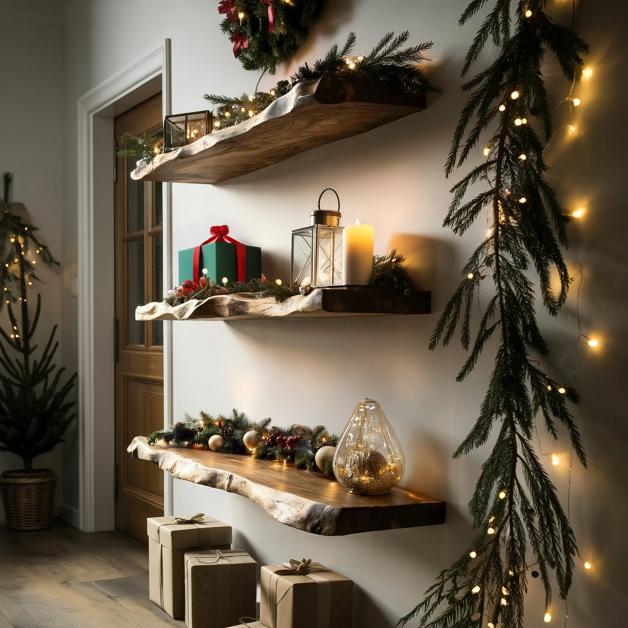 Mid Century Live Edge Floating Shelf For Holiday Bedroom Decoration