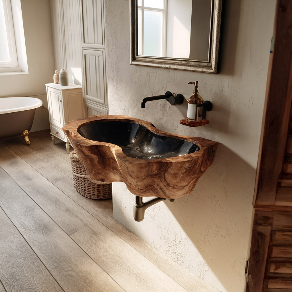 Farmhouse Live Edge Wood Vanity Sink For Natural Furniture Decor