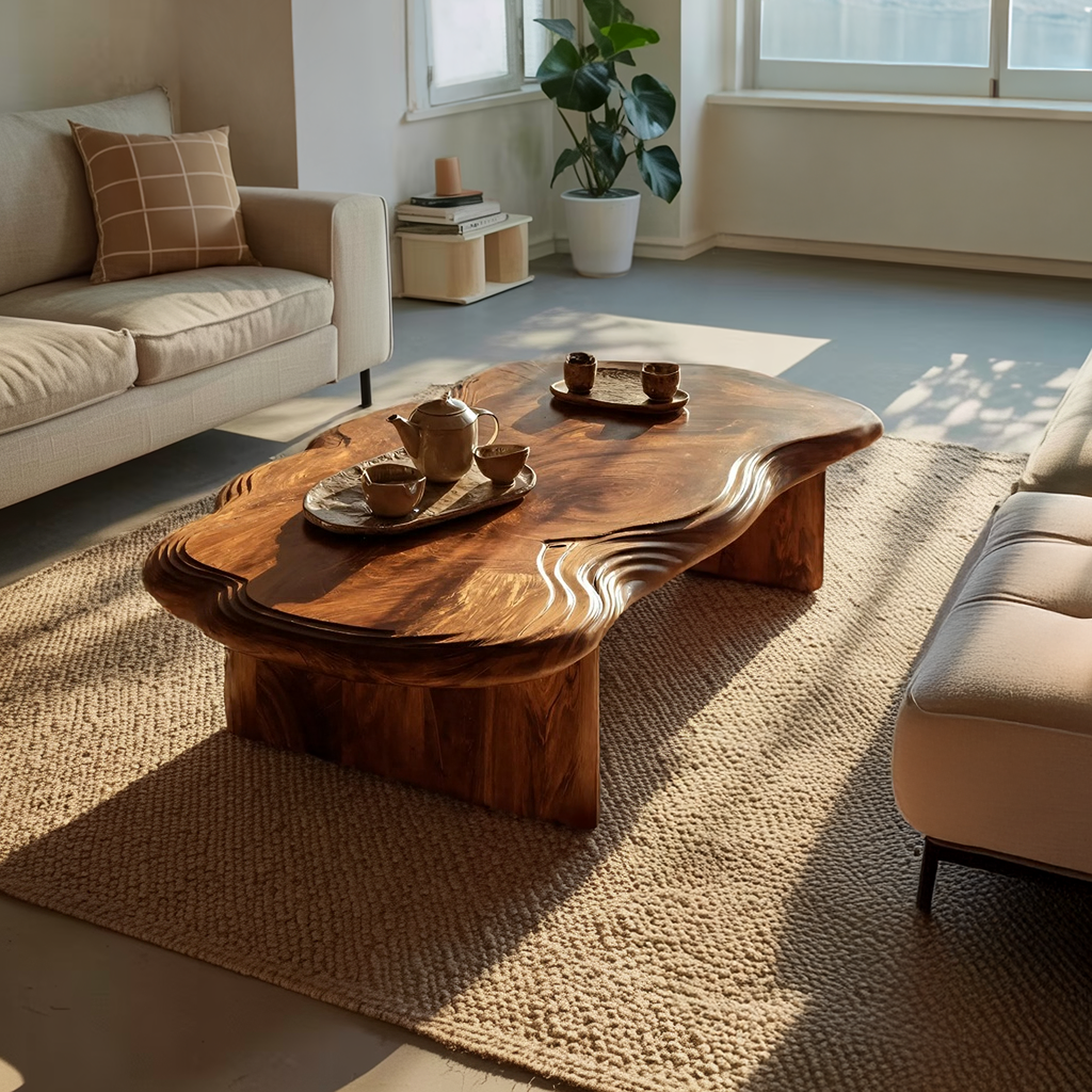 Modern Abstract Solid Wood Coffee Table For Living Room Decor