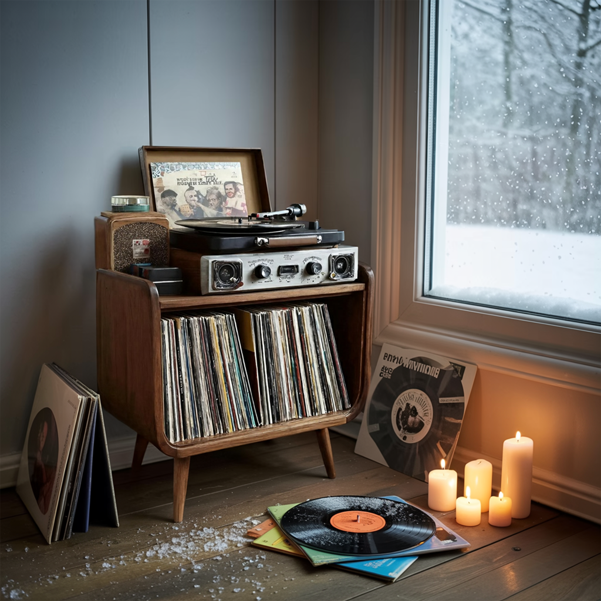 Farmhouse Solid Wood Record Stand For Cozy Christmas Decor