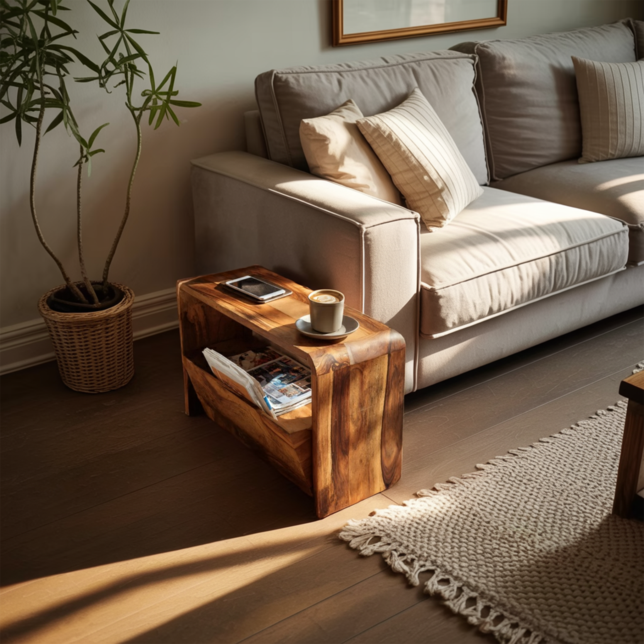 Handcrafted Wooden Side Table For Living Room Accent