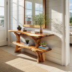 Mid Century Wooden Live Edge Console Table For Apartment Living Room