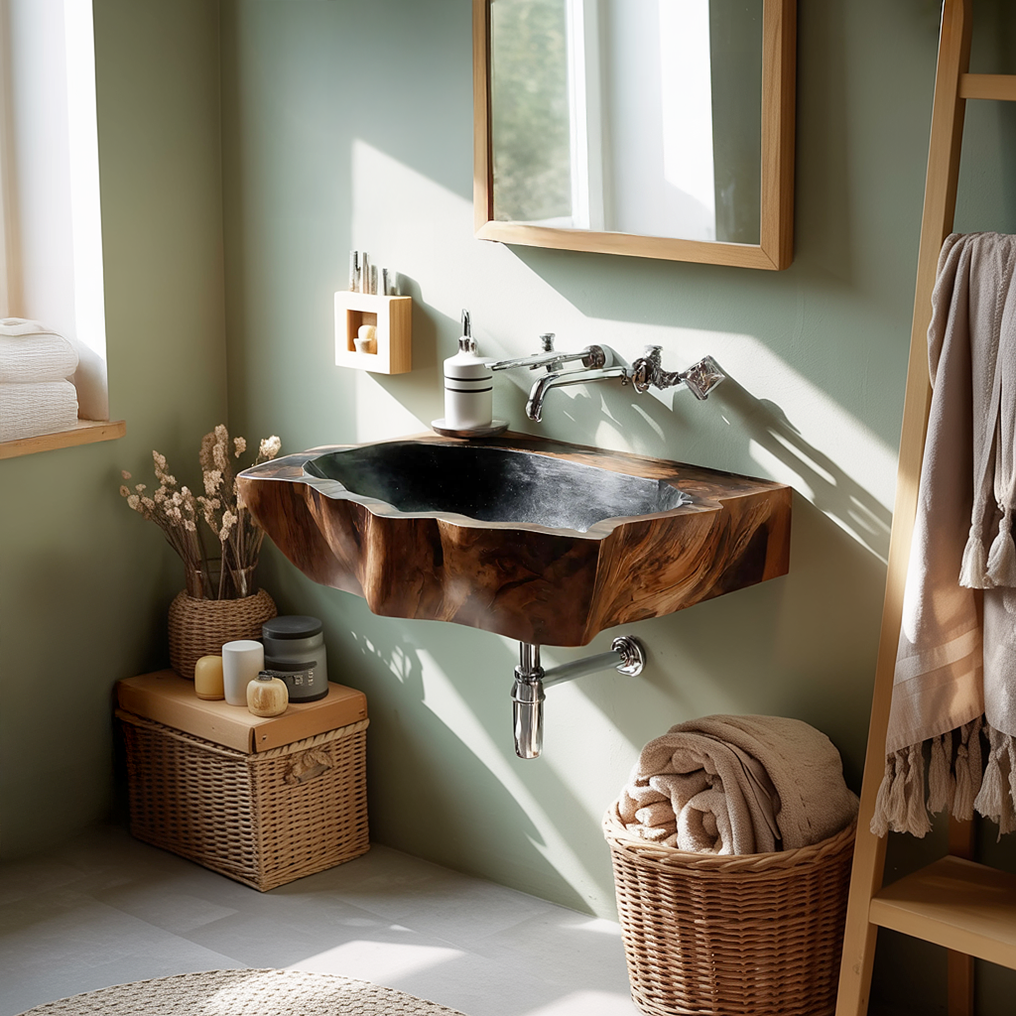 Farmhouse Wall Mounted Wooden Bathroom Sink For Vintage Bathroom Decor