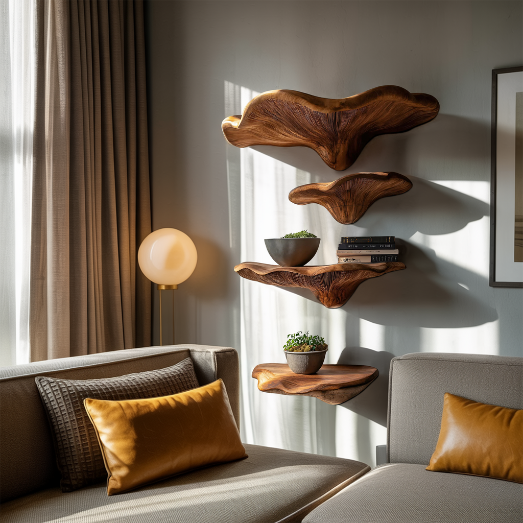 Farmhouse Solid Wood Mushroom Shelf For Bedroom Decor And Storage