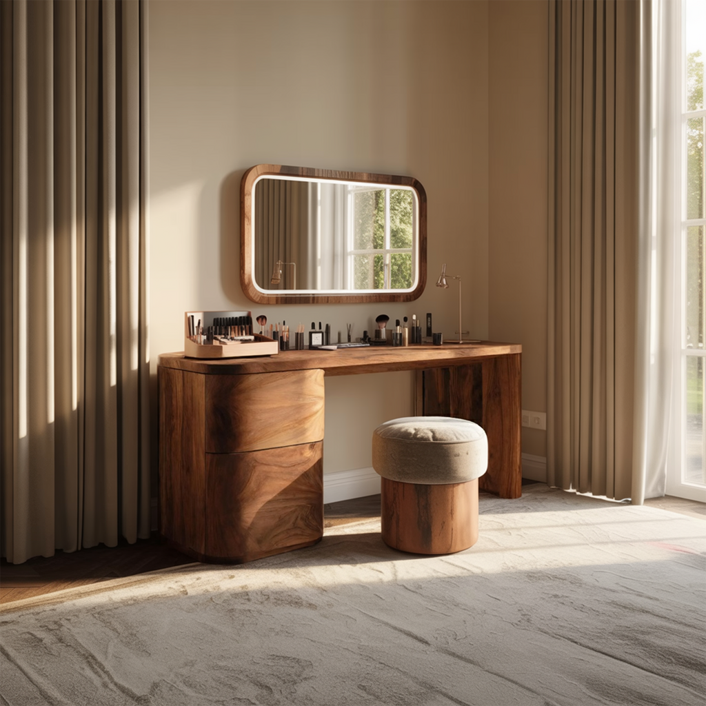 Modern Sculptural Vanity Table With Drawer Storage For Bedroom