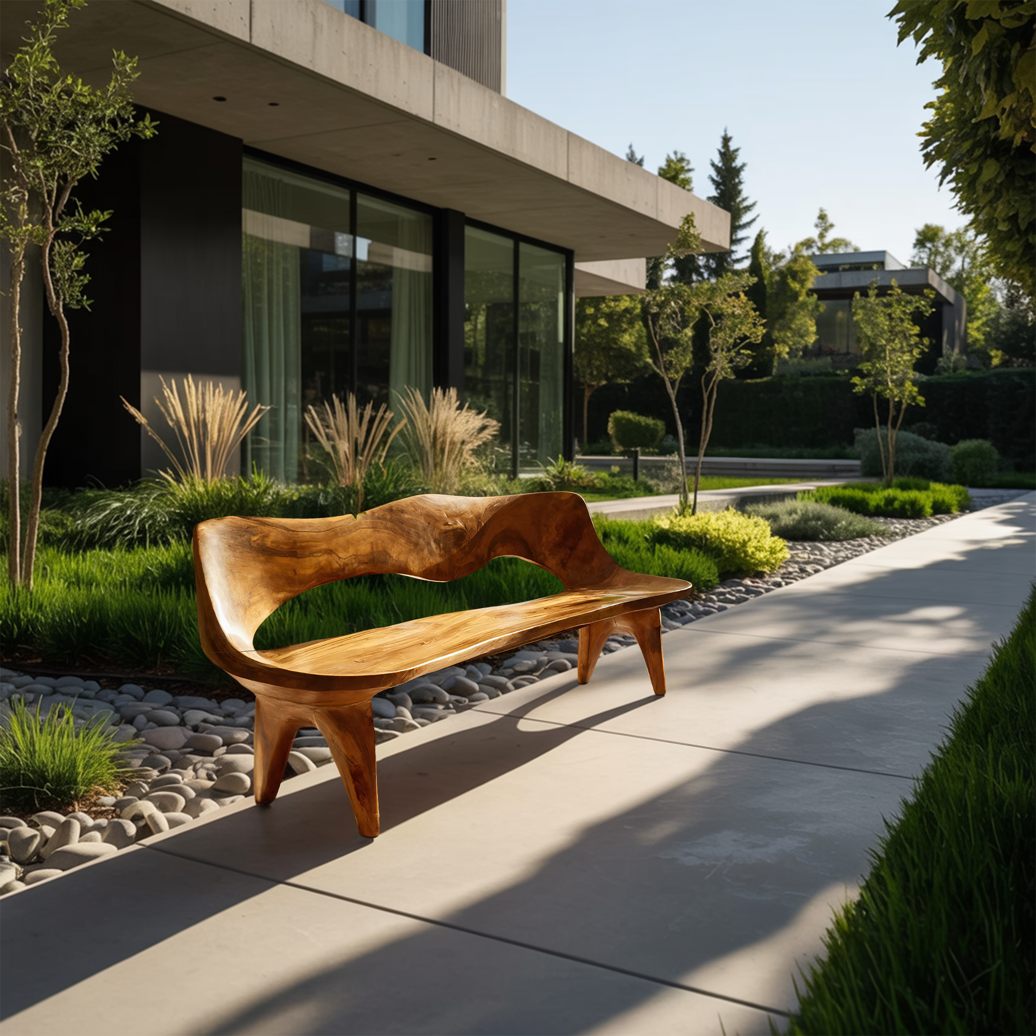 Handcrafted Curved Wood Bench For Outdoor Furniture Styling