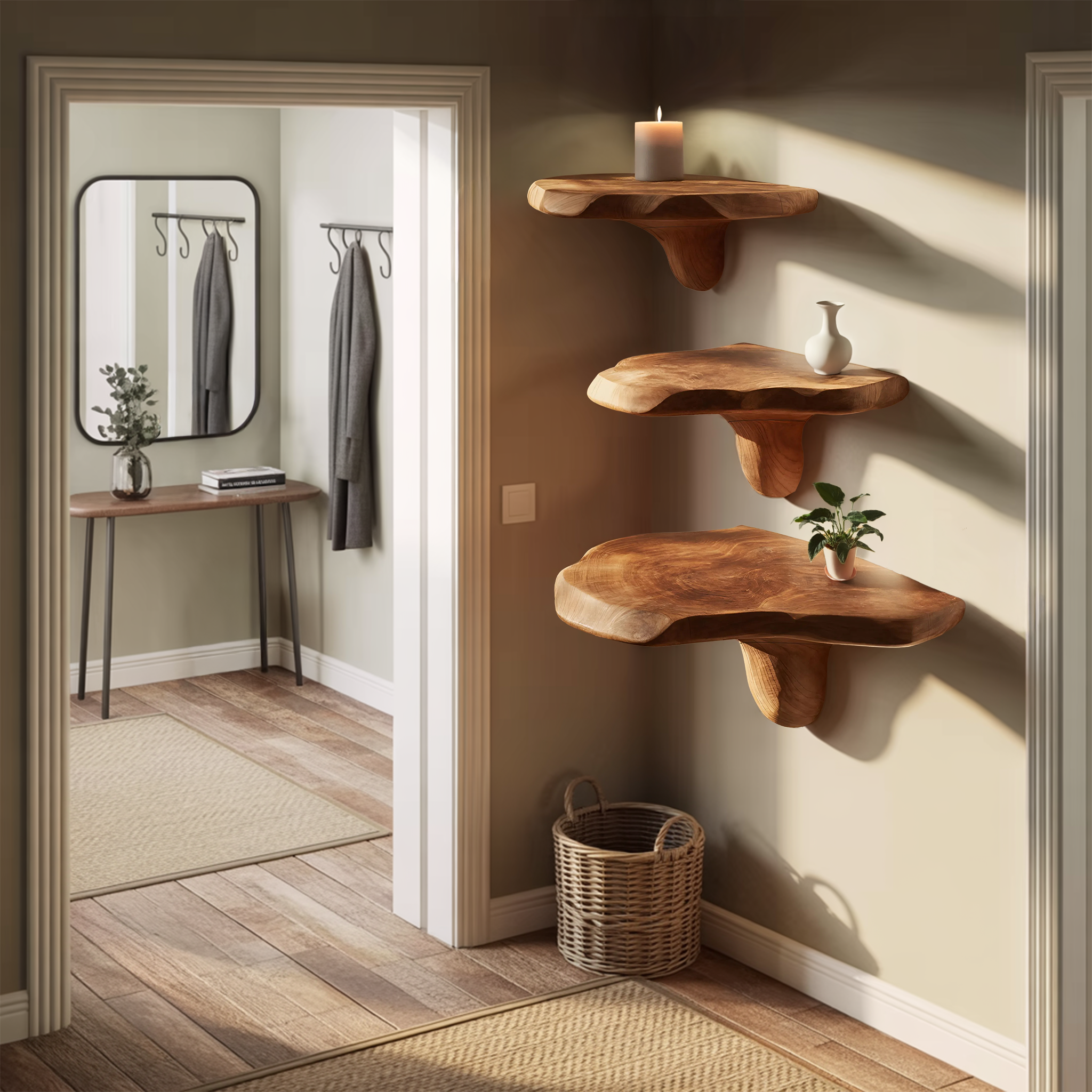 Farmhouse Wooden Mushroom Shelf For Cozy Bedroom And Entryway Design