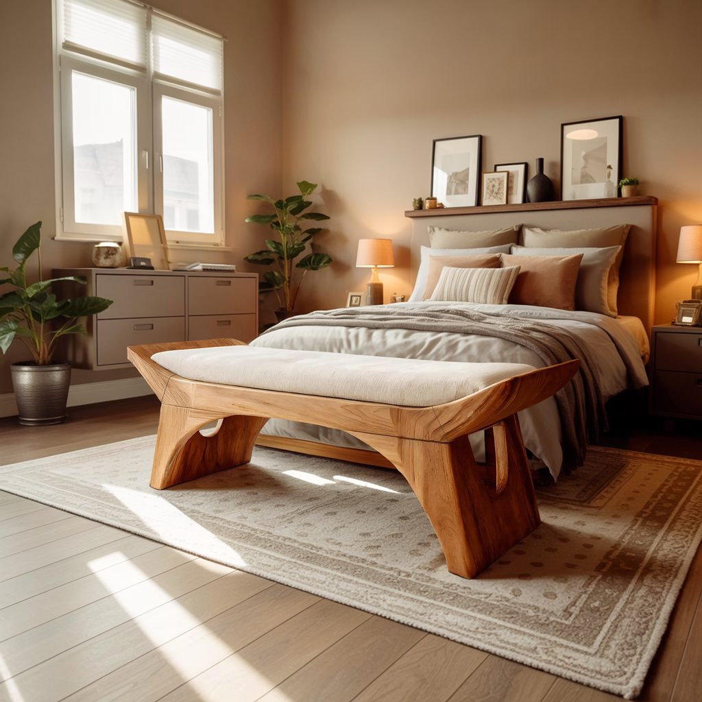 Farmhouse Wooden Bench With Shelf For Bedroom Setup
