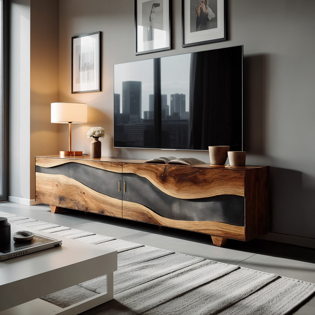 Handcrafted Natural Live Edge TV Unit For Home