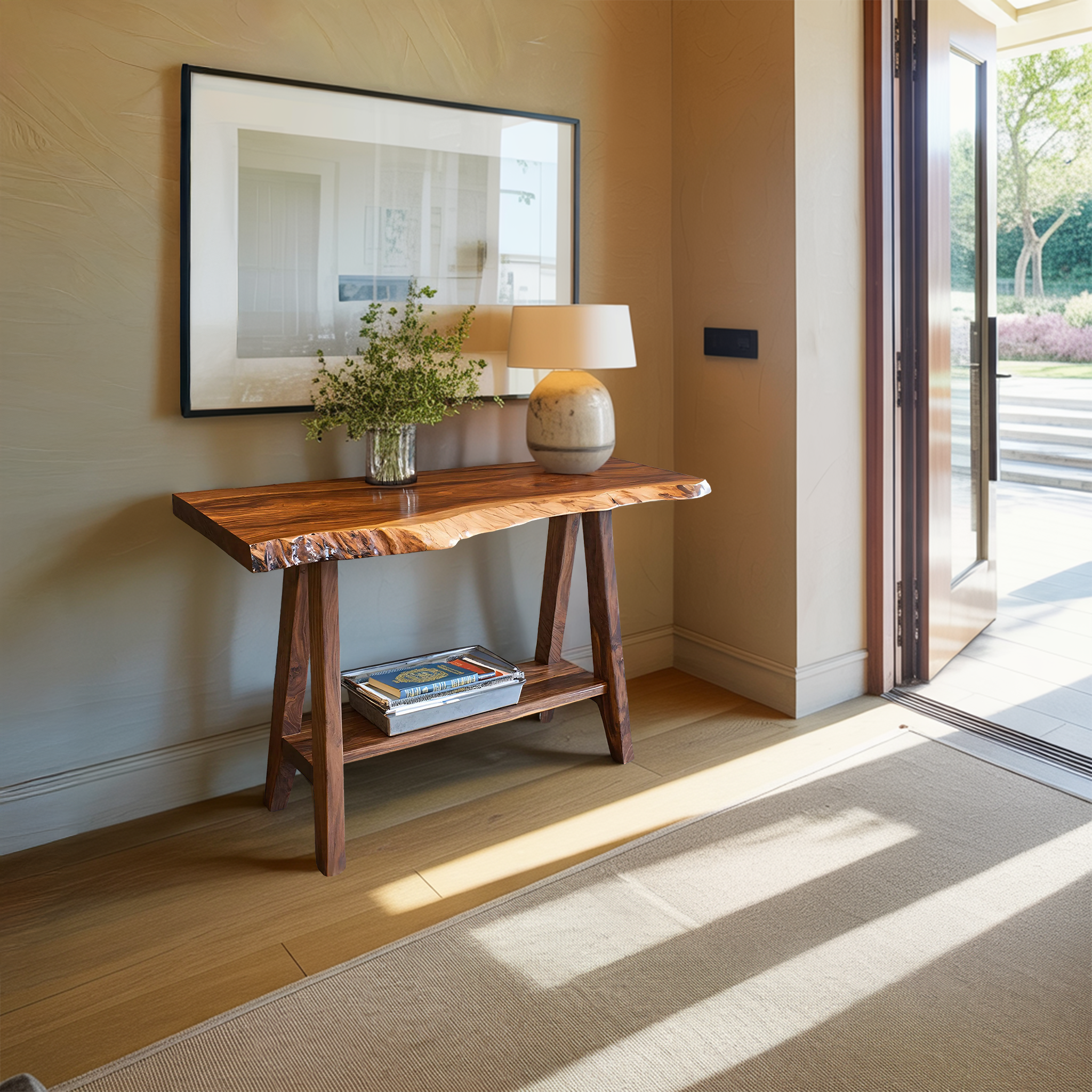 Mid Century Solid Wood Console Table For Furniture Decor