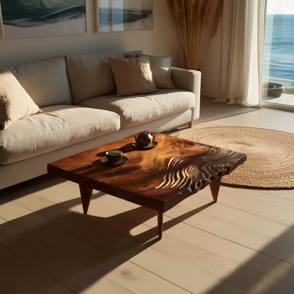 Farmhouse Solid Wood Irregular Coffee Table For Entryway