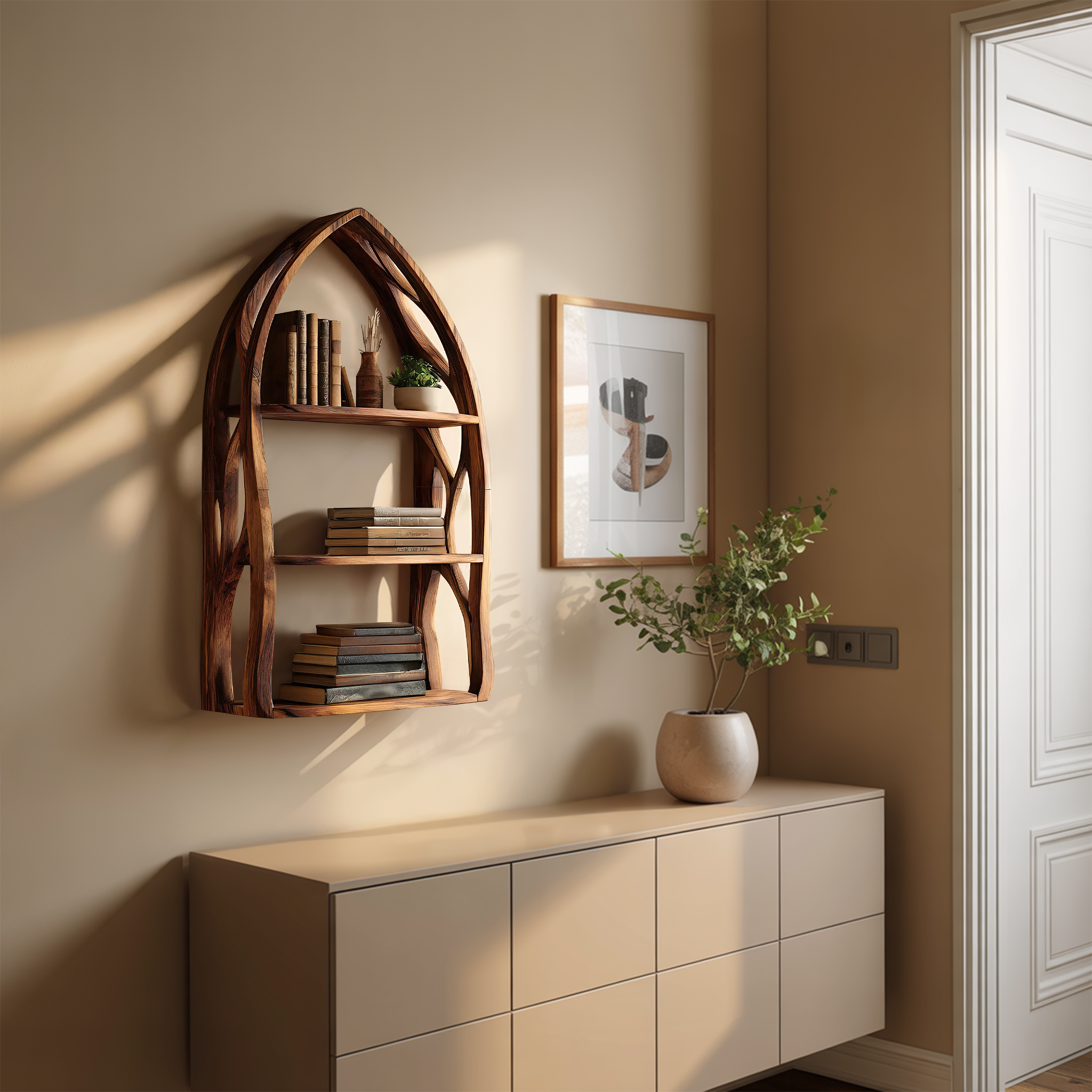 Modern Arch Wooden Wall Shelf for Bedroom Styling
