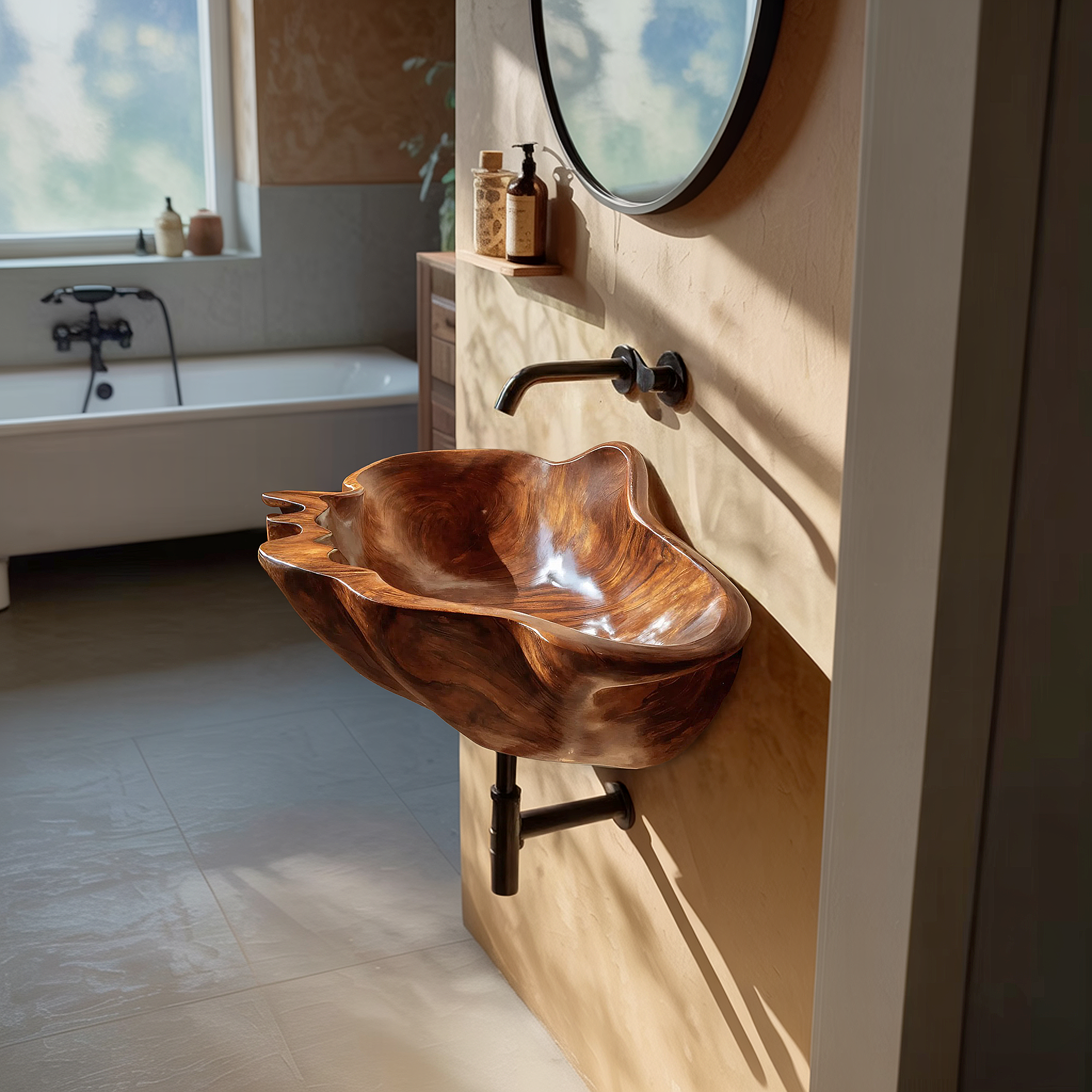 Handcrafted Solid Wood Wash Basin For Designer Furniture Decor Spaces