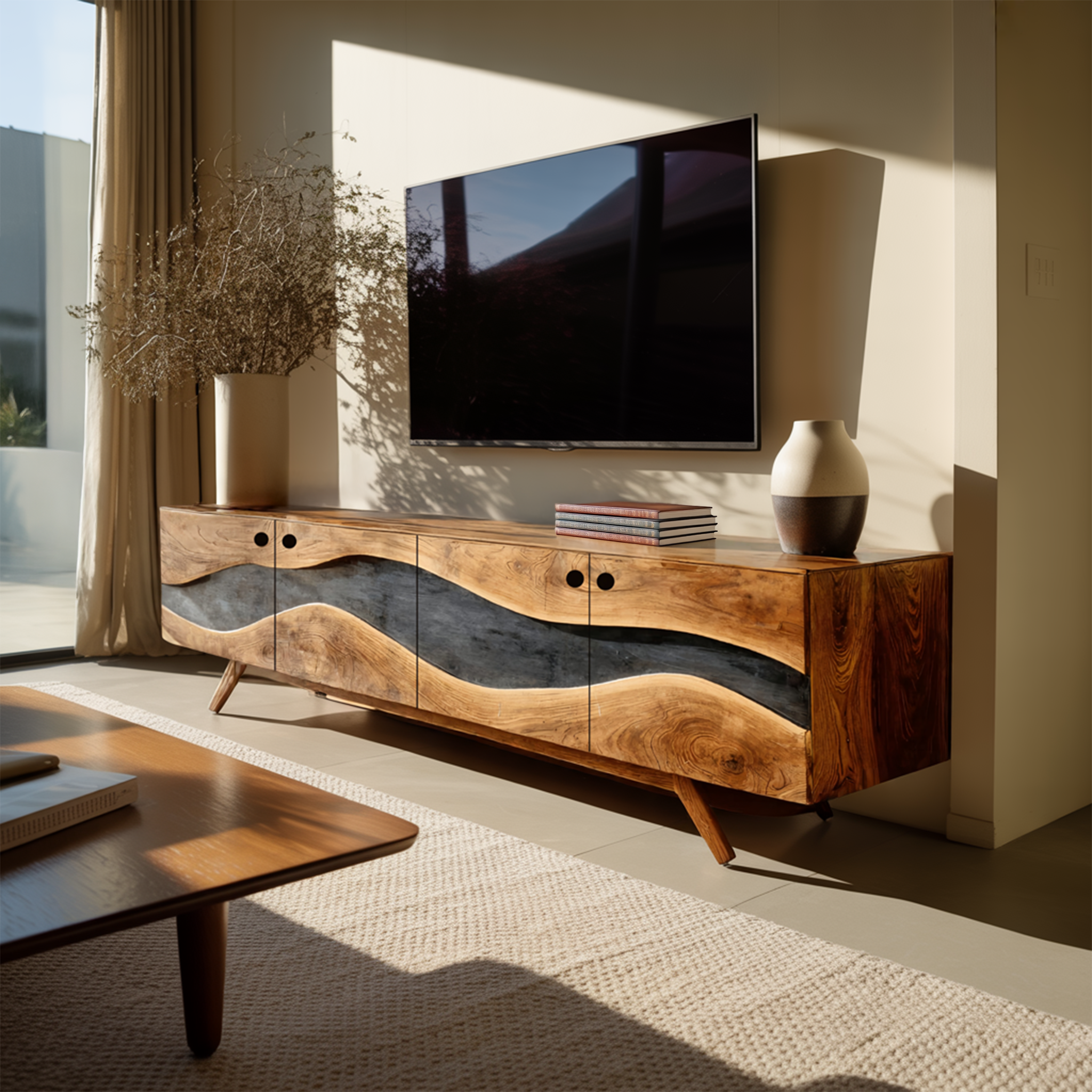Modern Live Edge TV Cabinet For Entryway Design