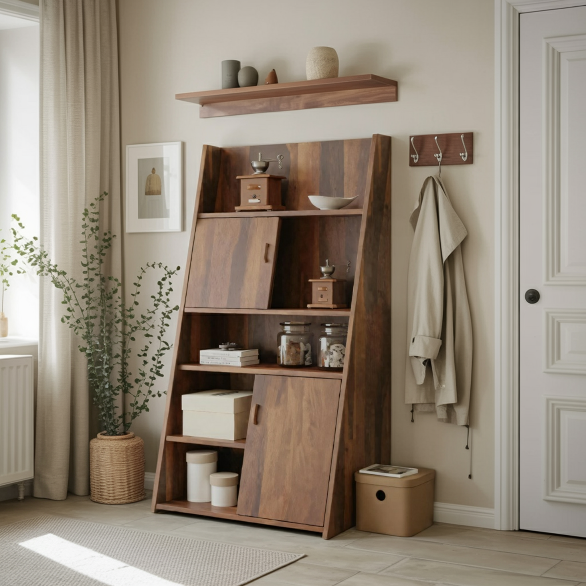 Modern Slanted Cabinet With Sliding Doors For Kitchen Entryway And Living Room