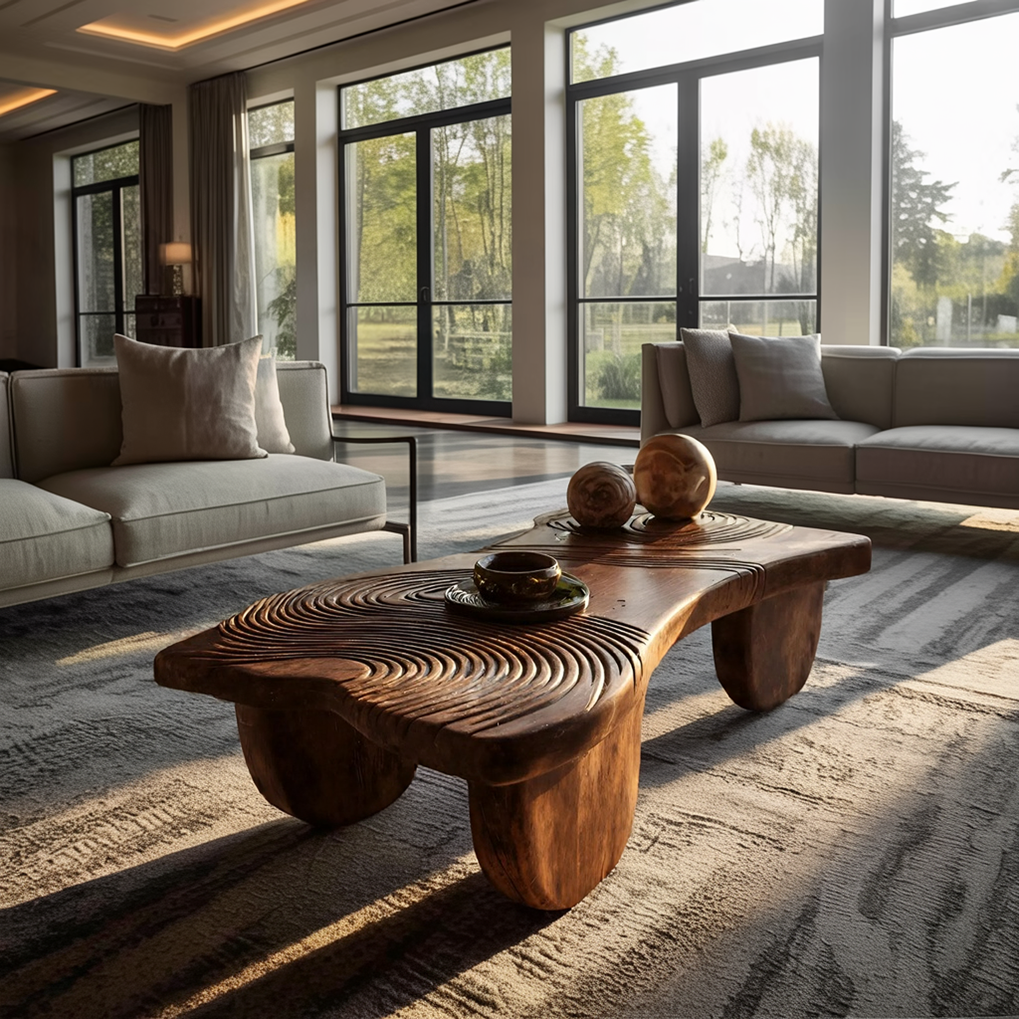 Farmhouse Abstract Solid Wood Coffee Table For Living Room