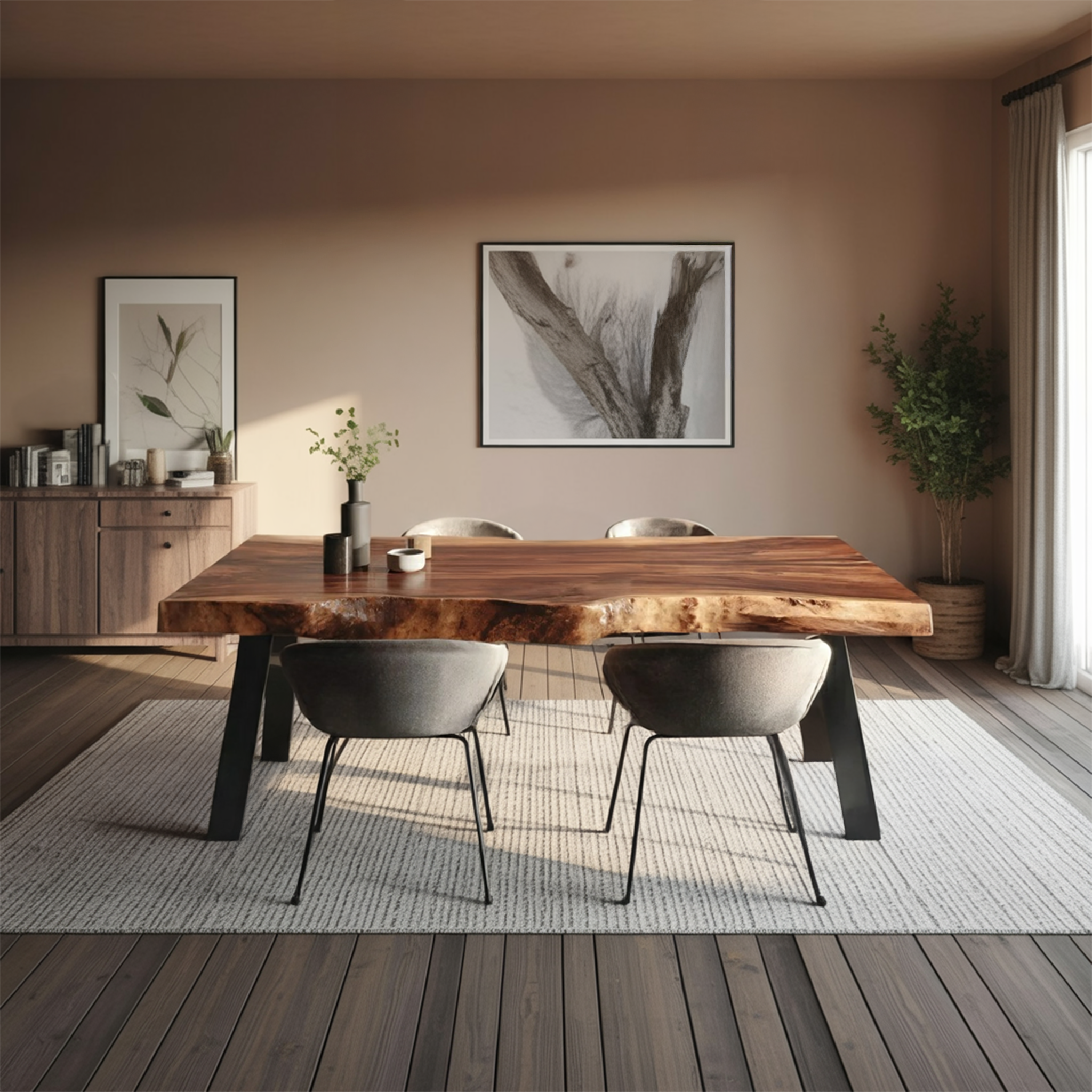 Dining Room Mid Century Live Edge Dining Table Retro Style