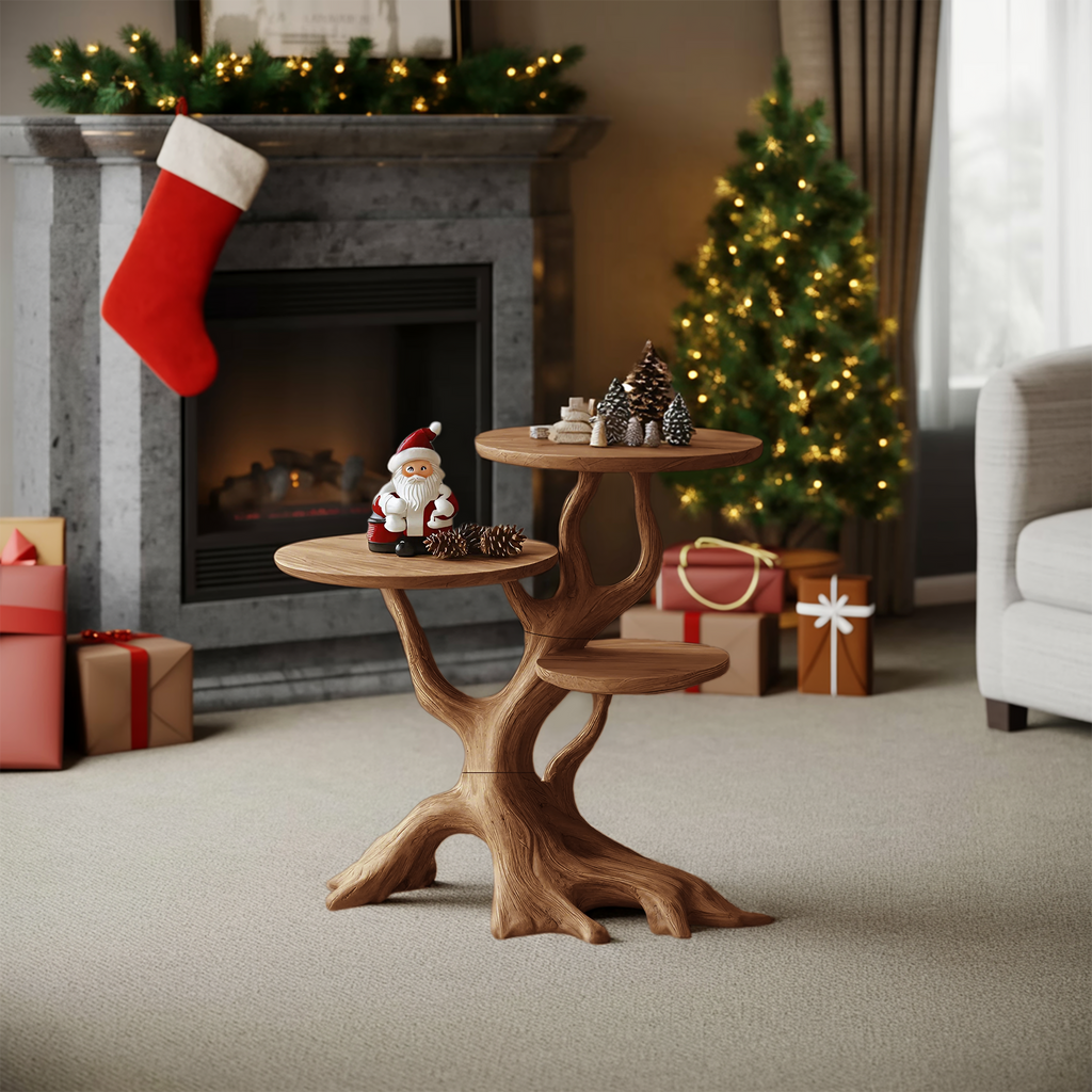 Mid Century Wooden End Table For Living Room Christmas Decor