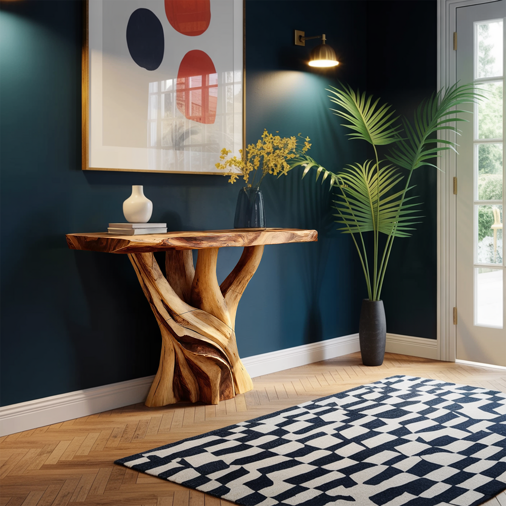 Handcrafted Solid Wood Console Table Sculptural Live Edge For Living Room