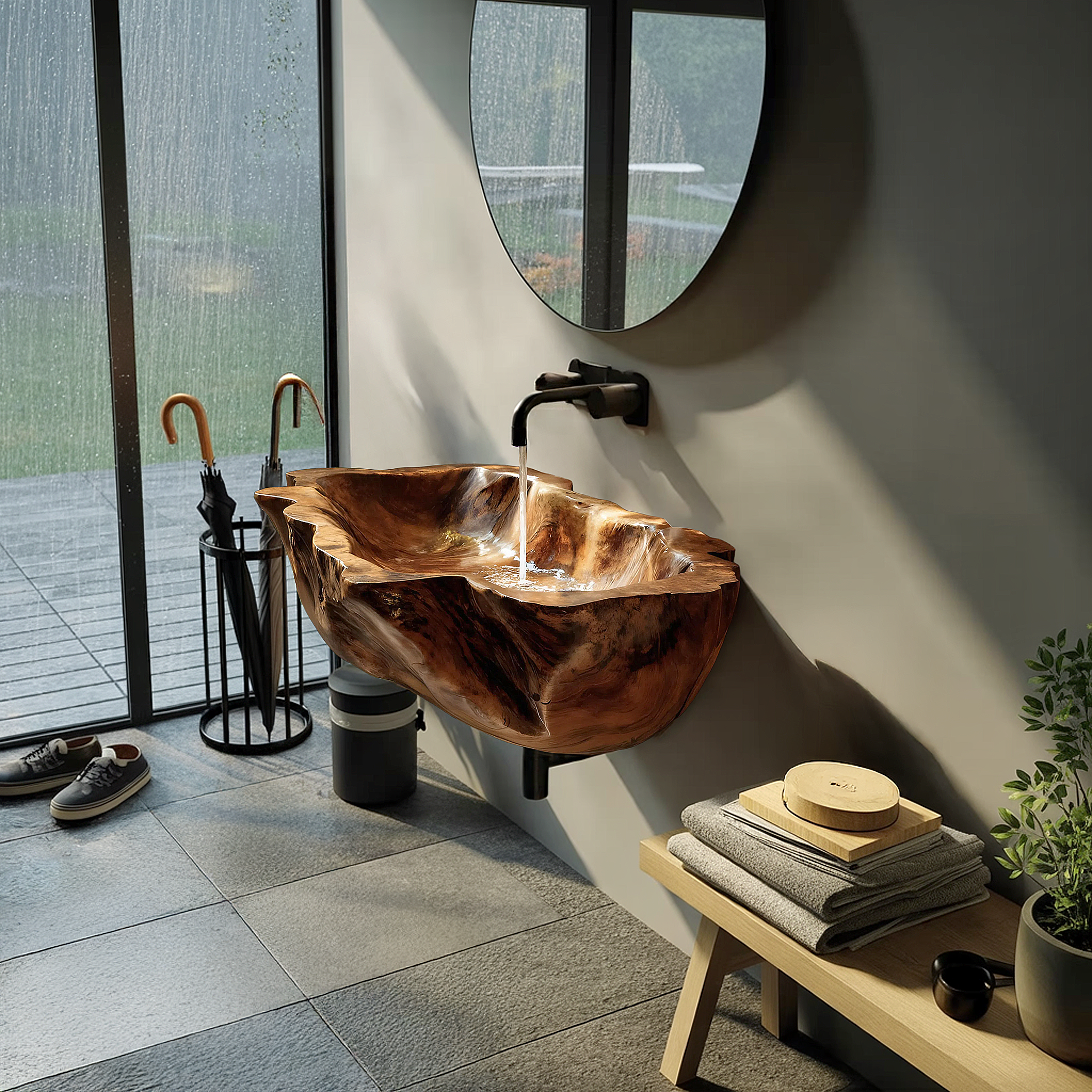 Farmhouse Solid Wood Wash Basin For Cozy Bedroom Furniture Design