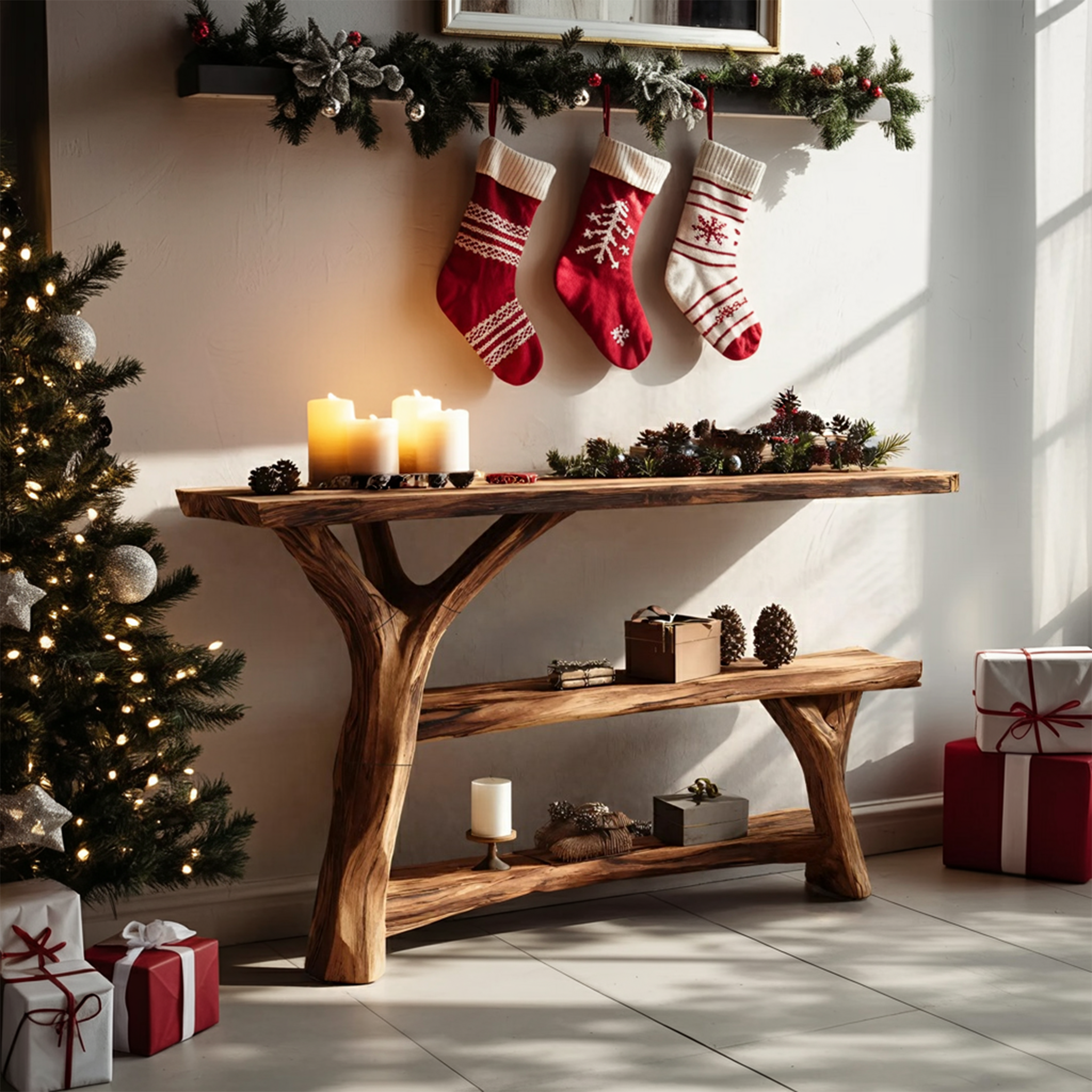Mid Century Solid Wood Console Table For Living Room Christmas Decoration