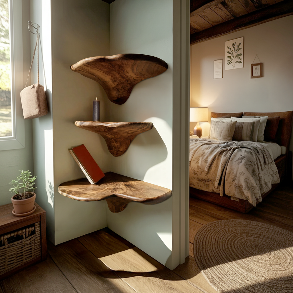Farmhouse Solid Wood Mushroom Shelf For Living Room And Entryway Decor