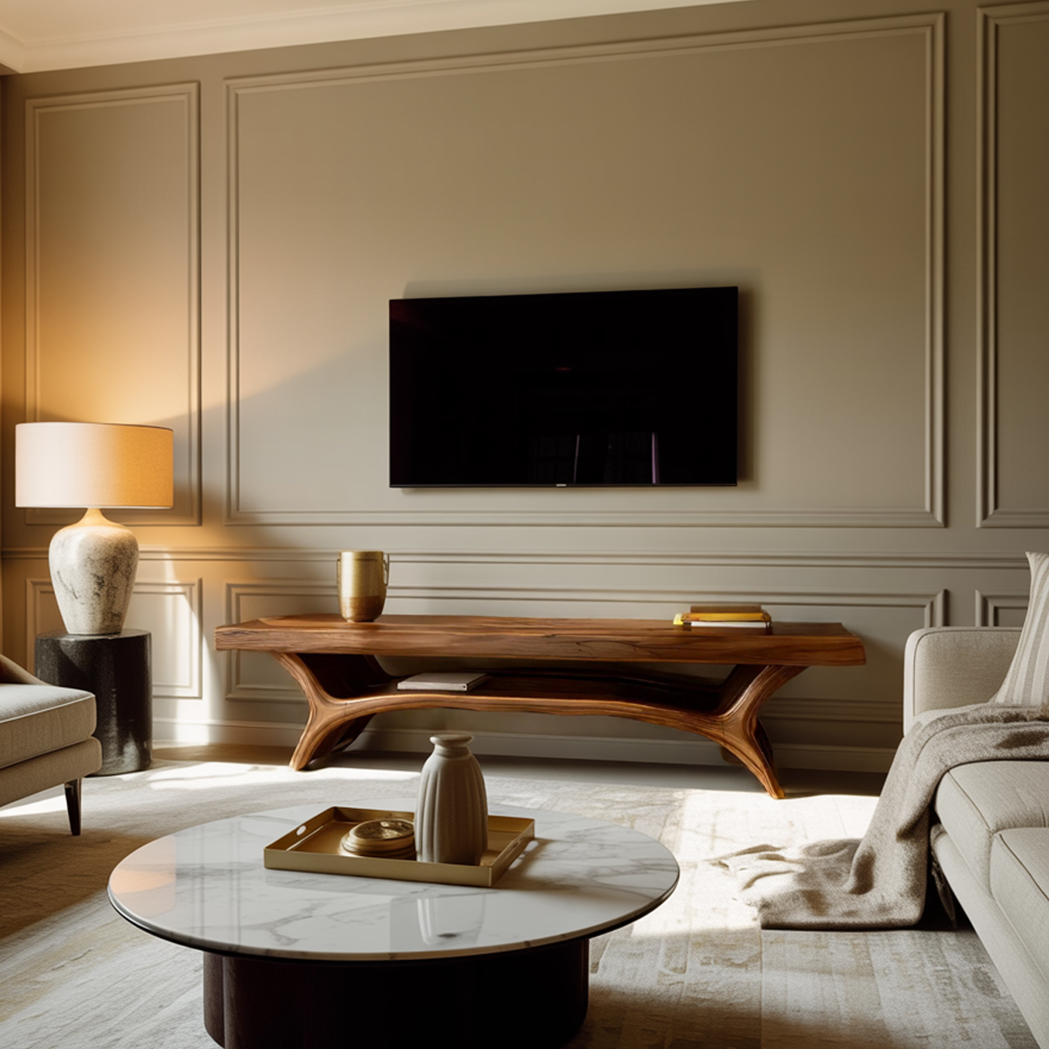 Architectural TV Stand With Shelf For Living Room