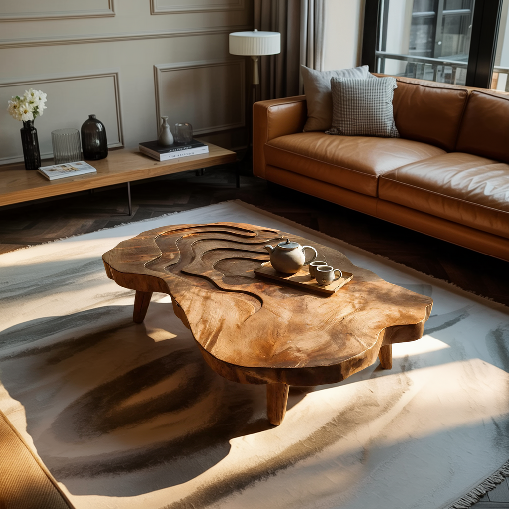 Mid Century Wooden Abstract Coffee Table For Living Room
