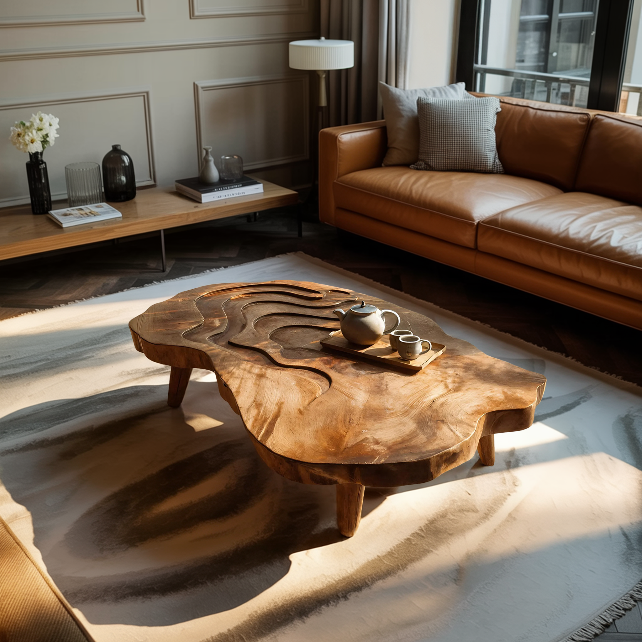 Mid Century Wooden Abstract Coffee Table For Living Room