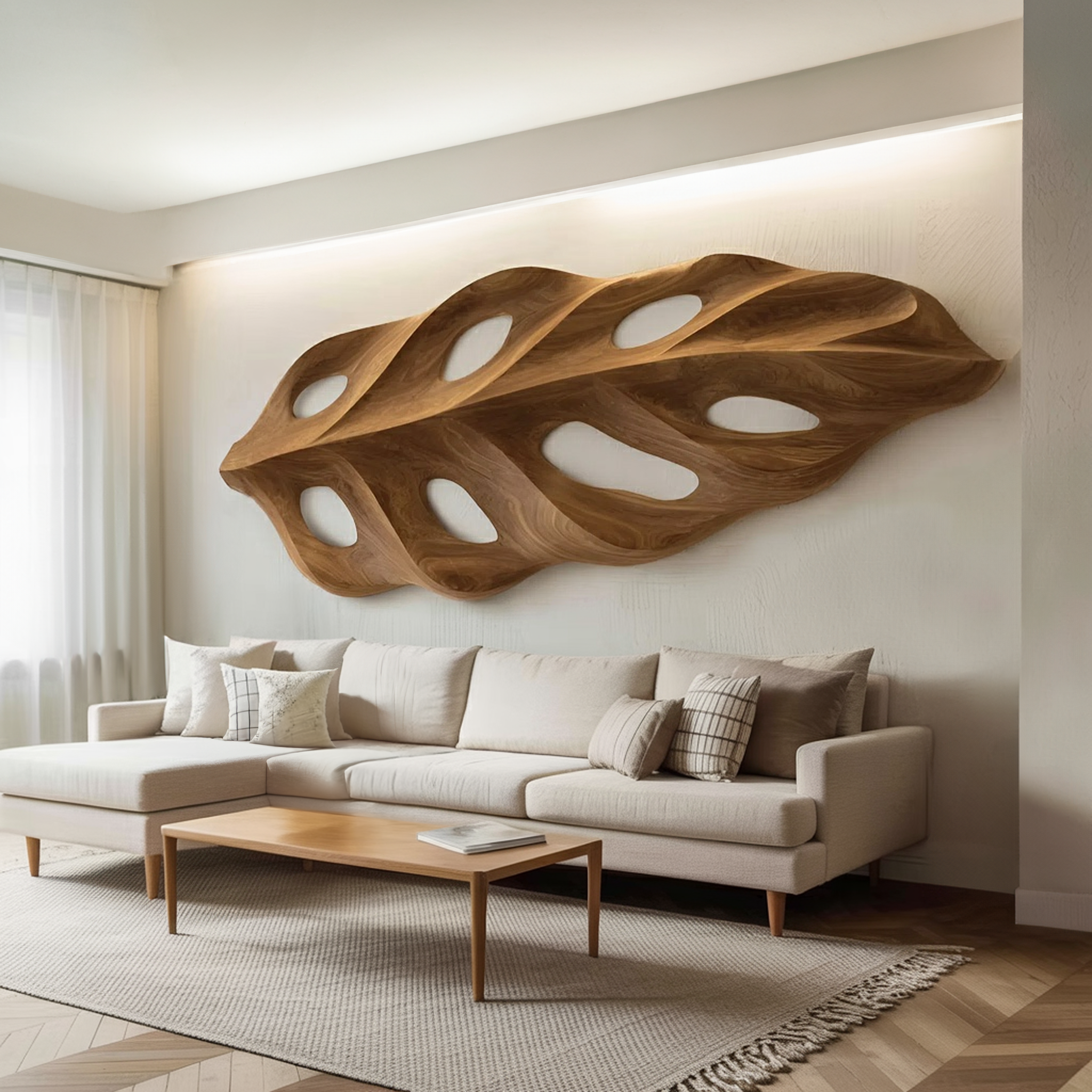 Organic Wall Art With Leaf Panel Design For Living Room