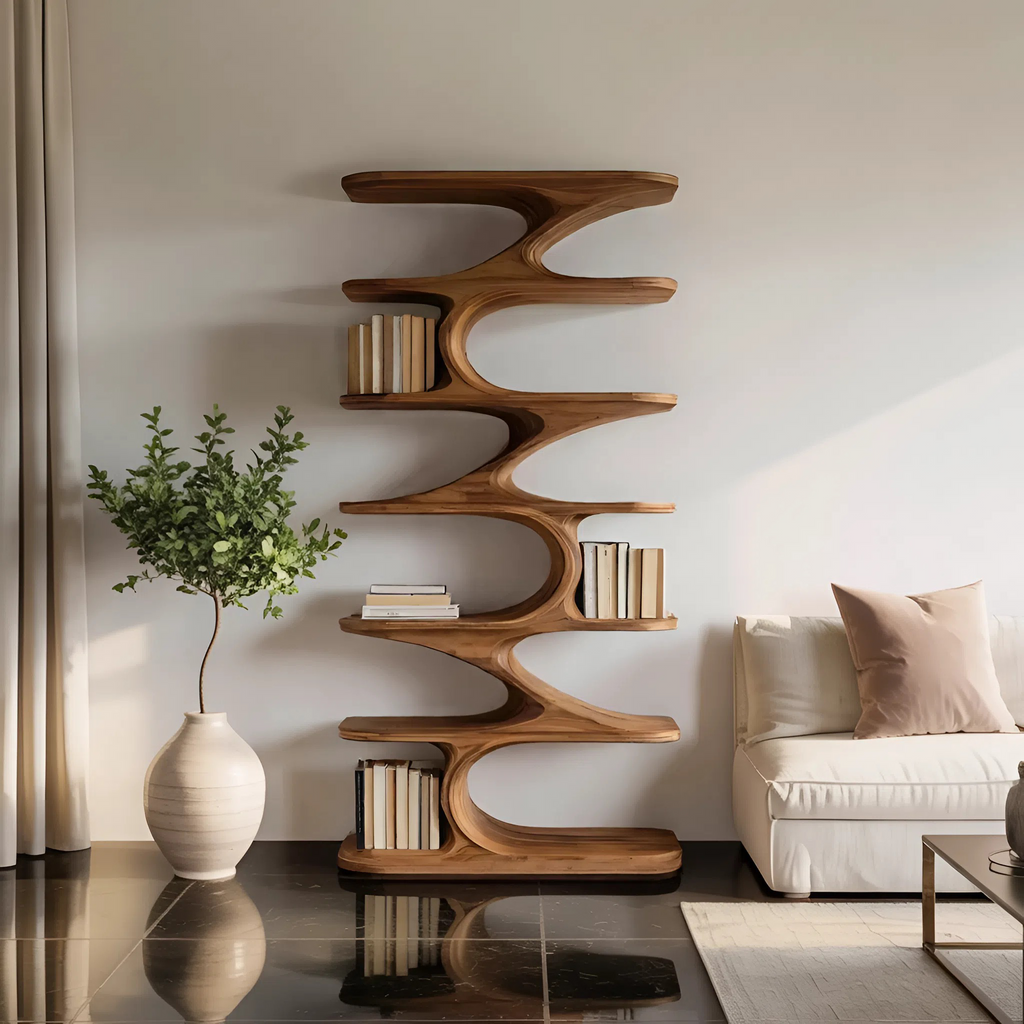 Modern Organic Curved Bookshelf For Living Room