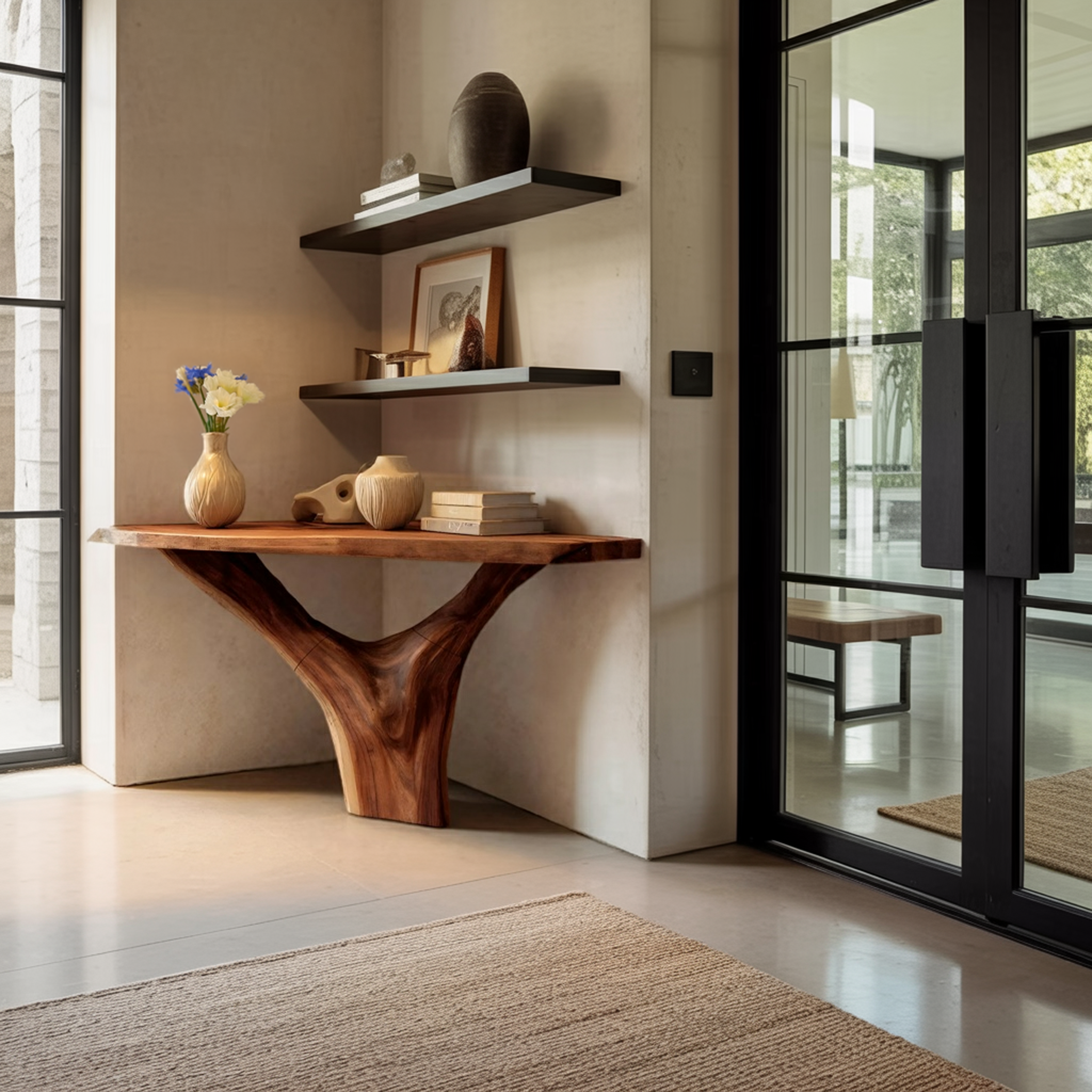 Modern Live Edge Console Table Solid Wood Artistic For Living Room