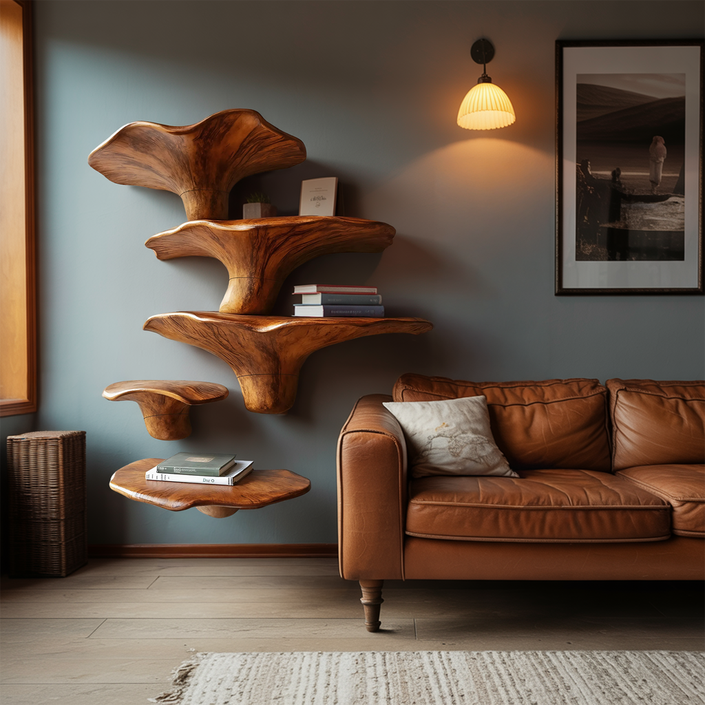 Modern Solid Wood Mushroom Shelf For Entryway Design And Display