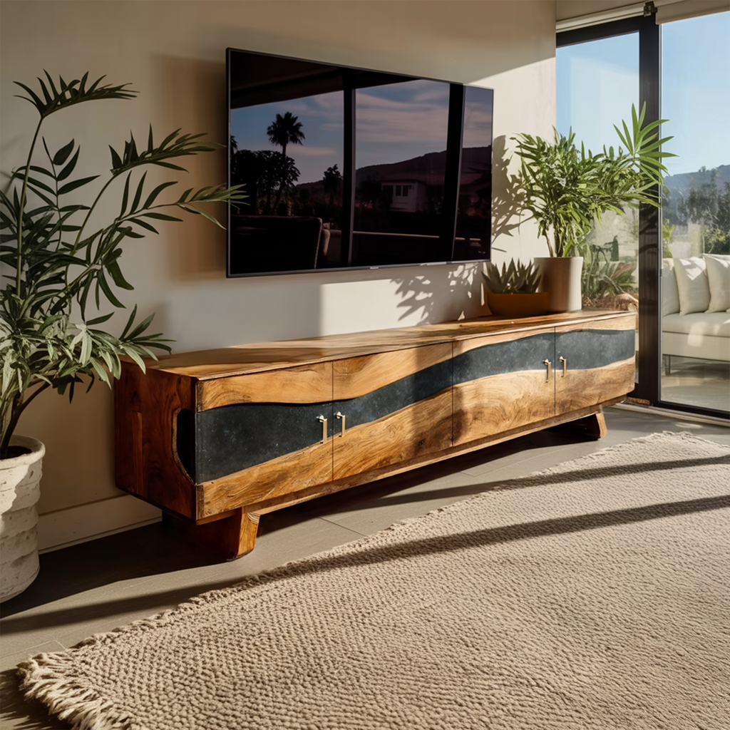 Farmhouse Wooden Live Edge TV Stand For Bedroom Decor