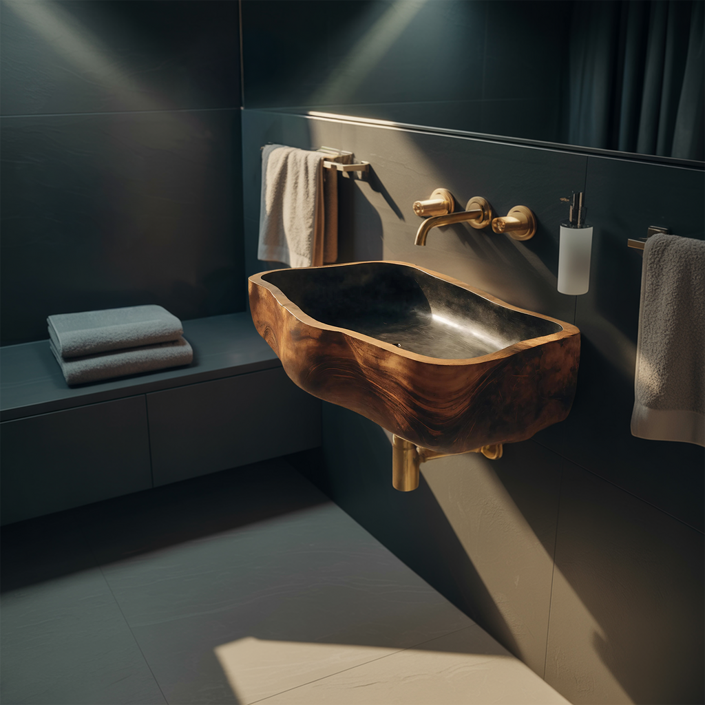Mid Century Wooden Wall Mounted Bathroom Sink For Elegant Bathroom Design