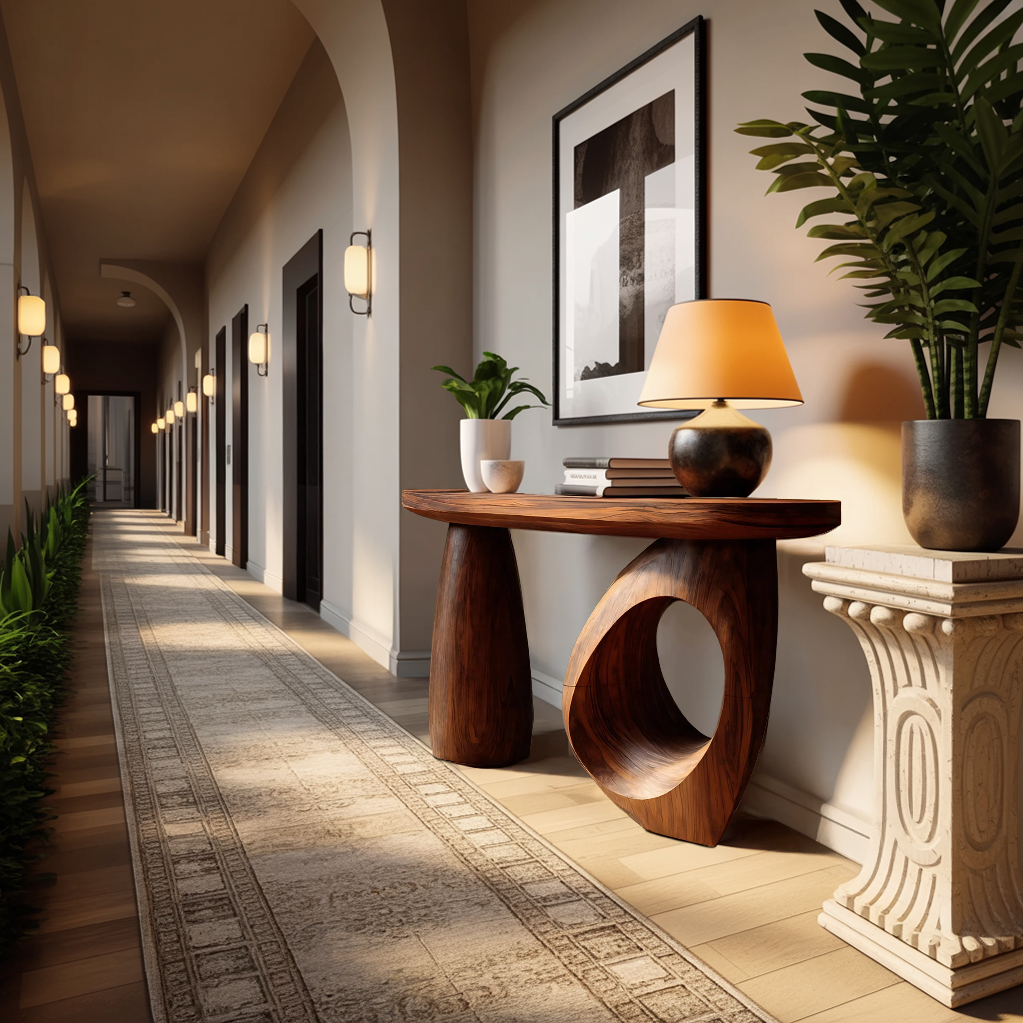 Mid Century Sculptural Live Edge Console Table For Luxury Entryway