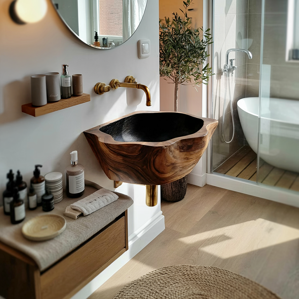 Mid Century Solid Wood Vanity Sink For Bathroom Storage Furniture Decor