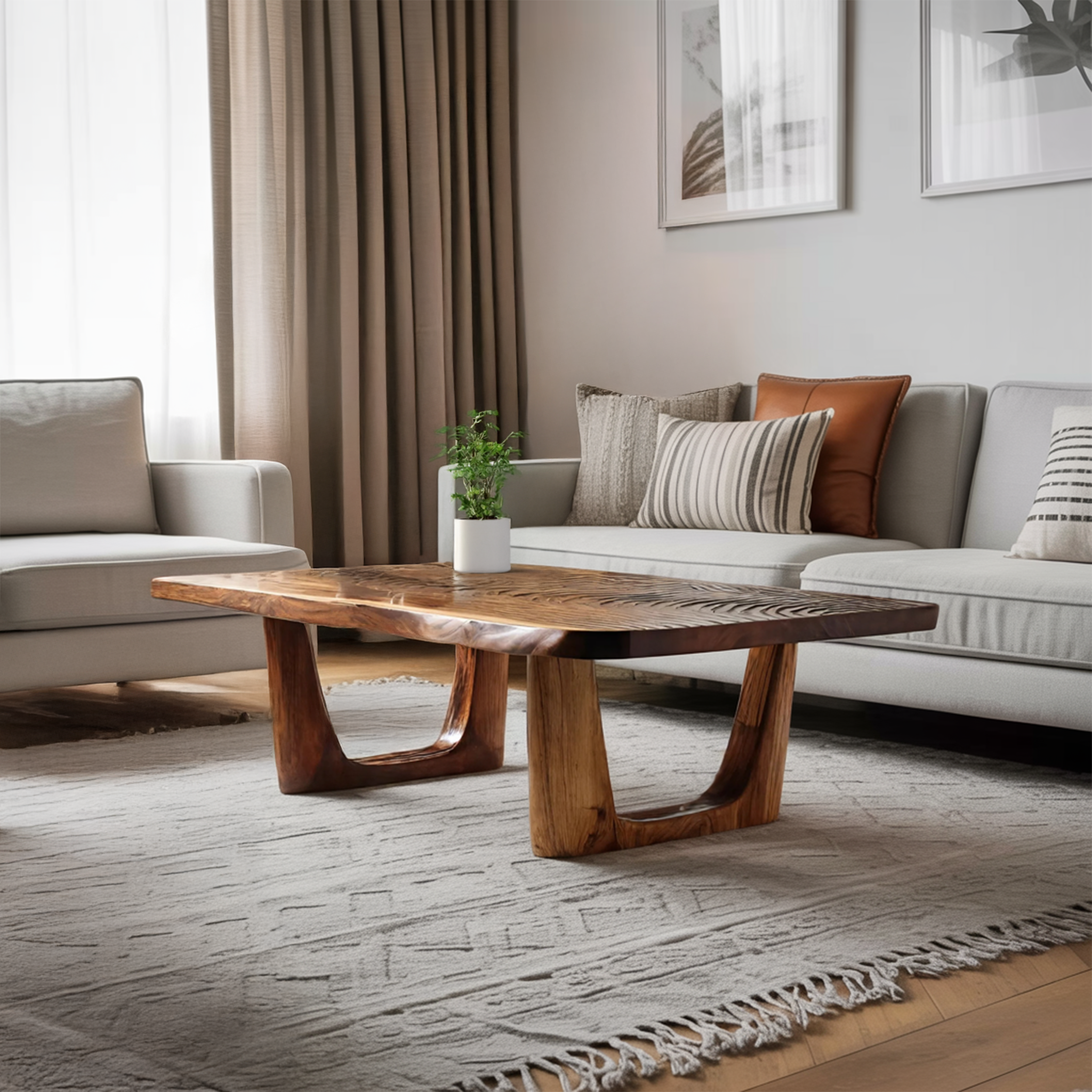 Handcrafted Modern Solid Wood Coffee Table For Living Room